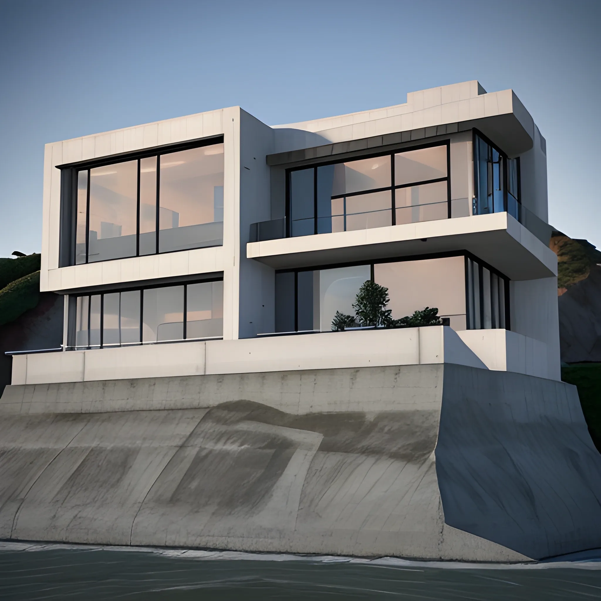 a modern concrete mansion on the bluffs overlooking san francisco , 3D