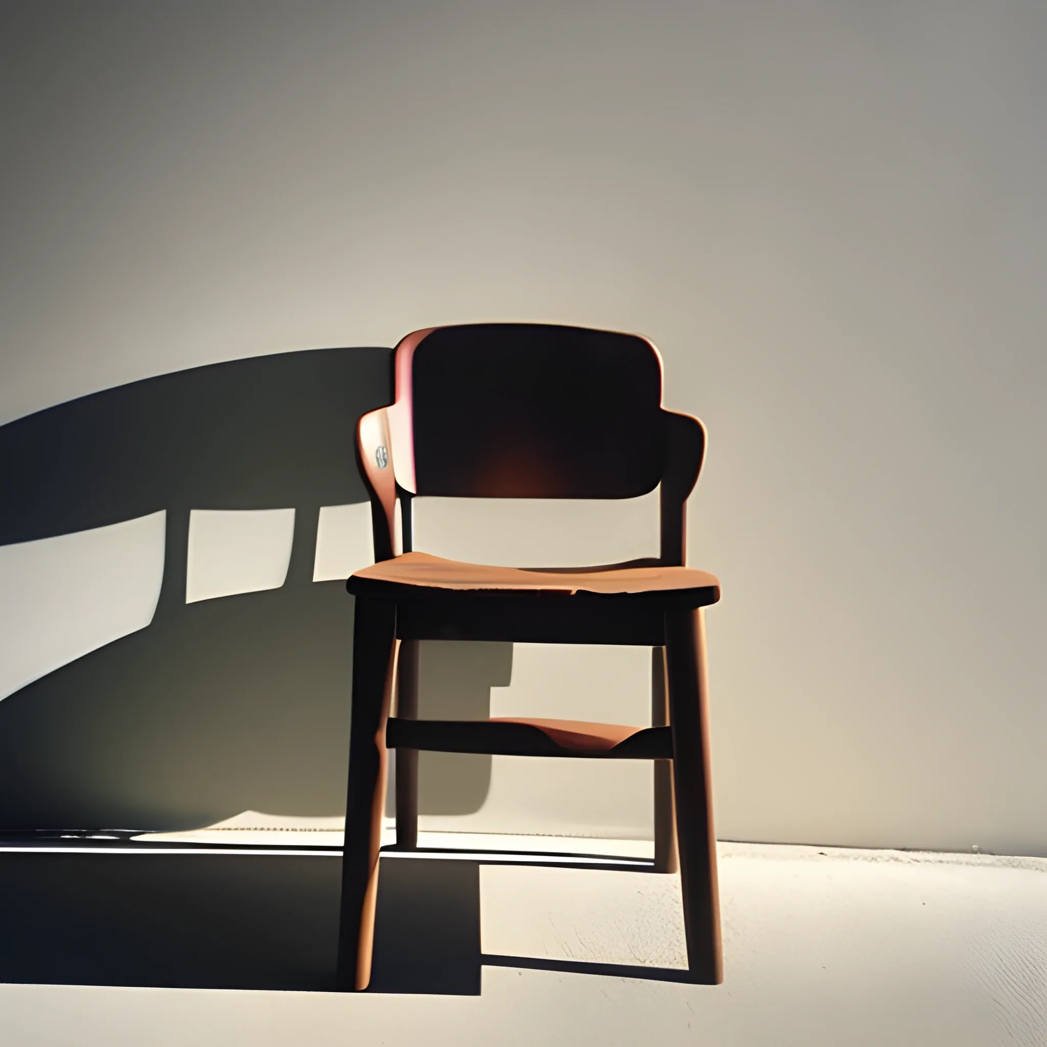 wood chair casting a shadow on a wall.
