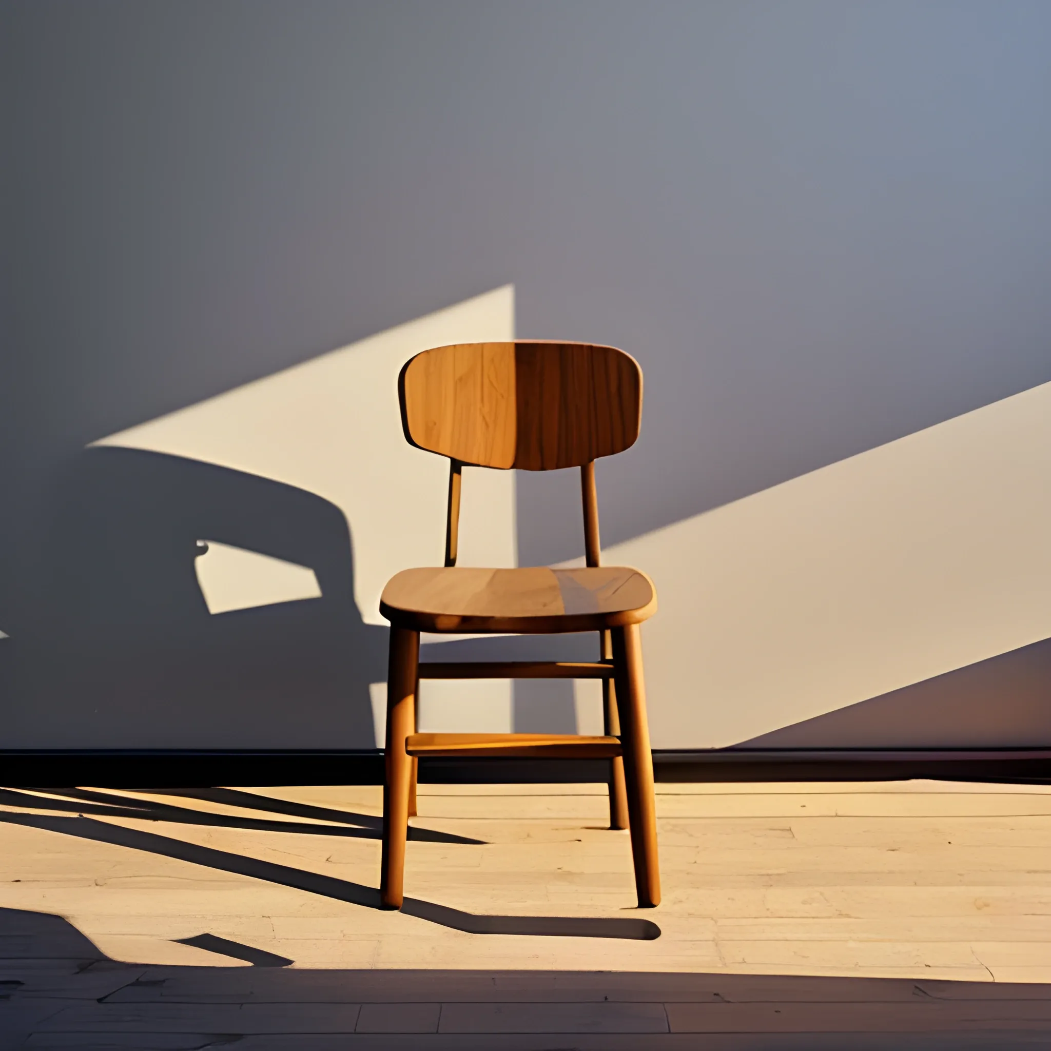 wood chair casting a shadow on a wall.
