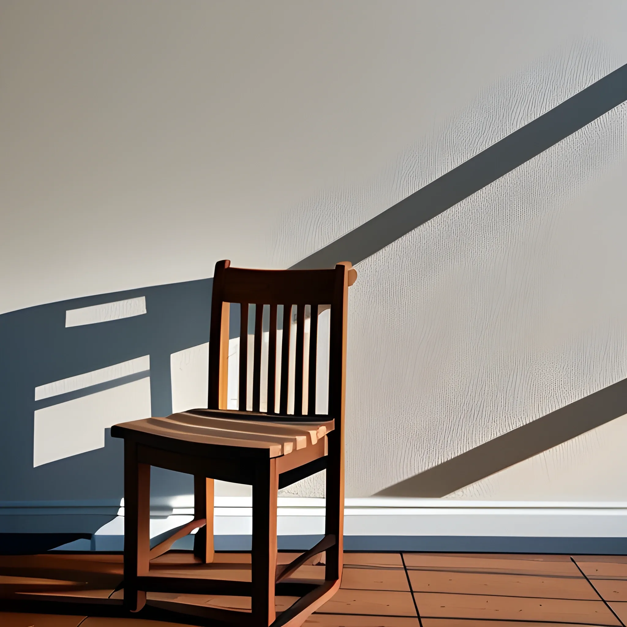 wood chair casting a shadow on a wall.
