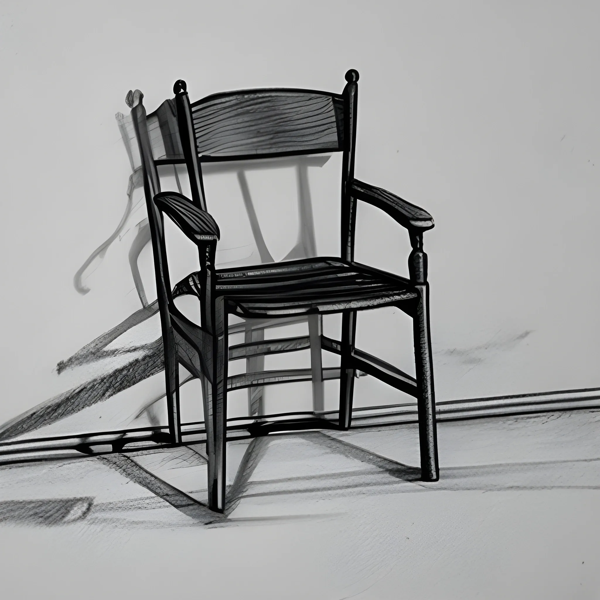 old chair casting a shadow on a wall.
, Pencil Sketch