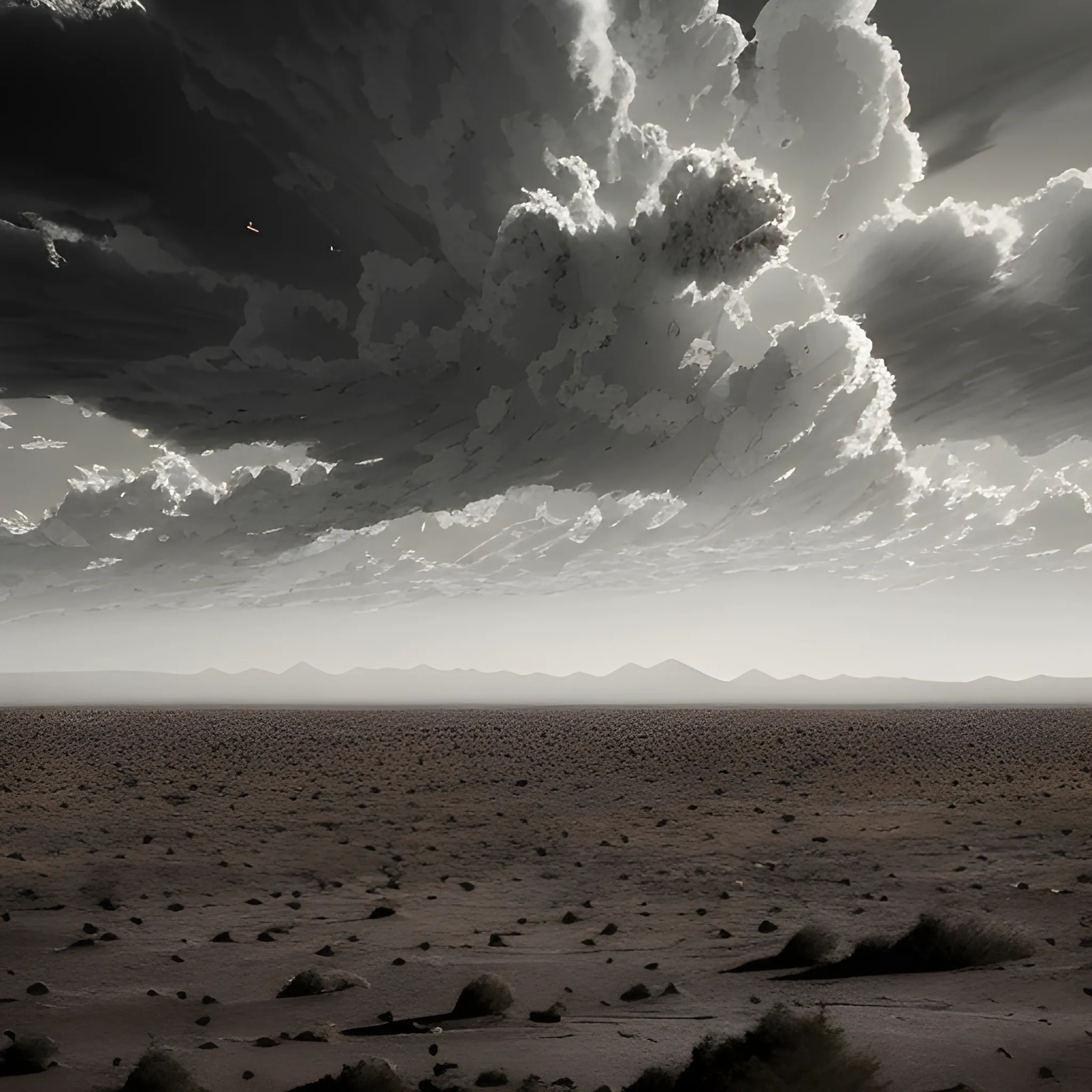 A barren, dry landscape with no vegetation, where the ground is cracked and lifeless. In the foreground, chaff is scattered and being blown away by a strong wind, representing instability and the lack of substance. The chaff is light and insubstantial, floating aimlessly in the air, contrasting with the desolate earth below. The sky is overcast with dark, foreboding clouds, adding a sense of emptiness and transience. The overall scene feels harsh and unforgiving, emphasizing the fleeting and unrooted nature of the chaff.


