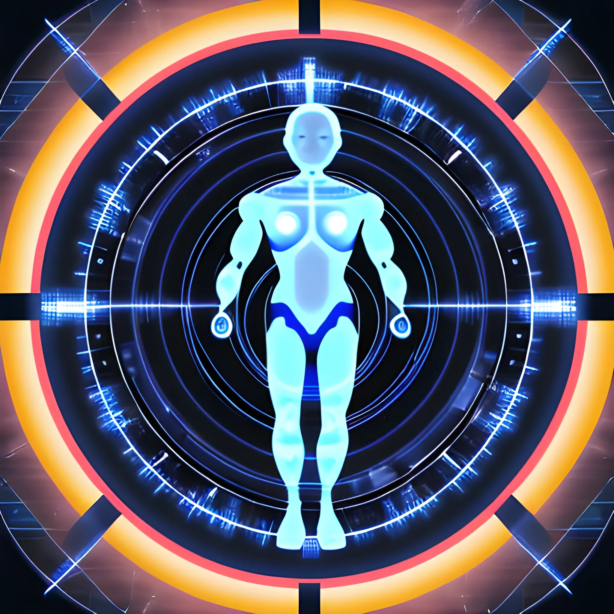 icon, blue and white, prominent full body humanoid silhouette positioned with the head in the center, radio waves emanating from the head like a radar
