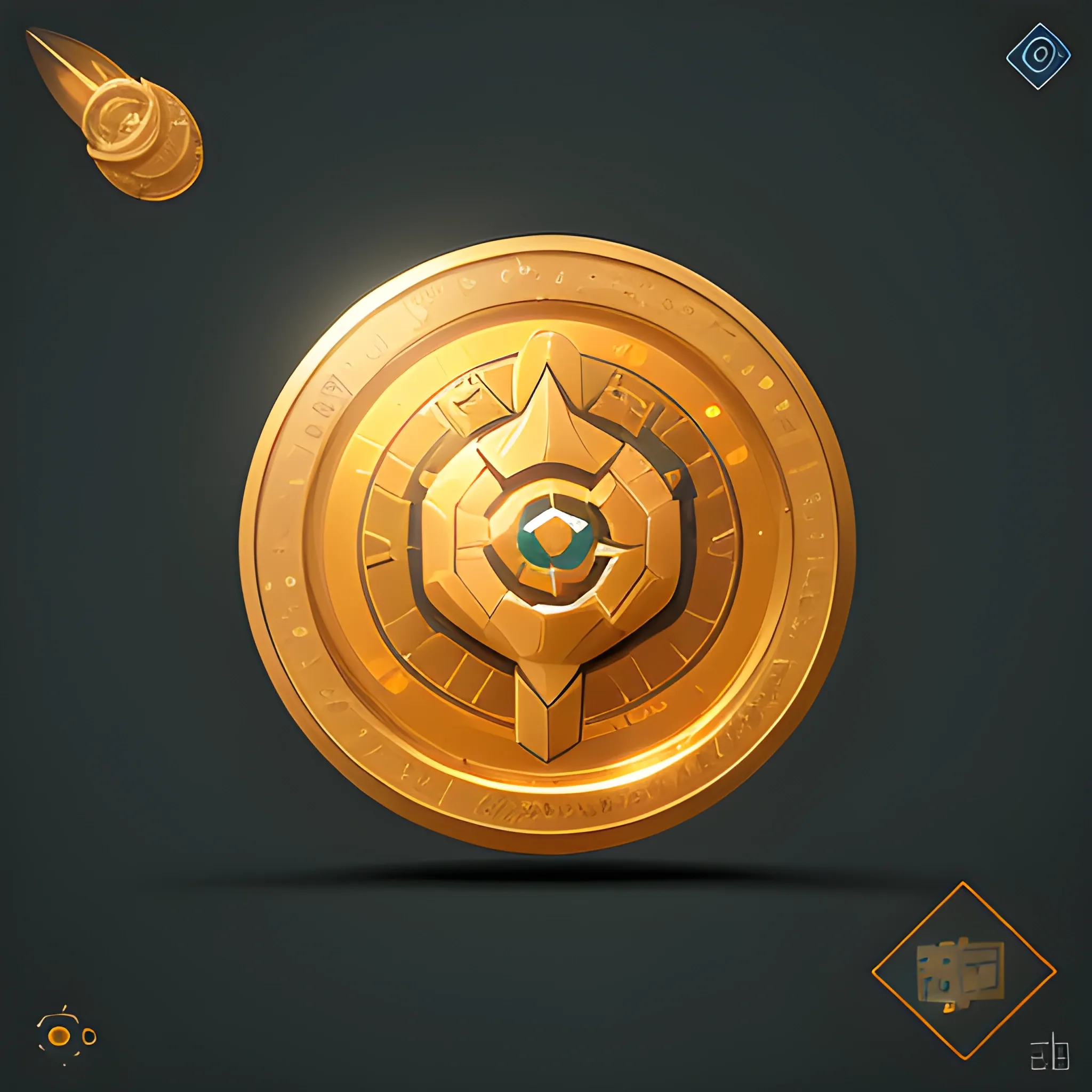 very simplified icon of a coin with trophy, Science fantasy, computer rendering, space art, cgsociety, Artstation