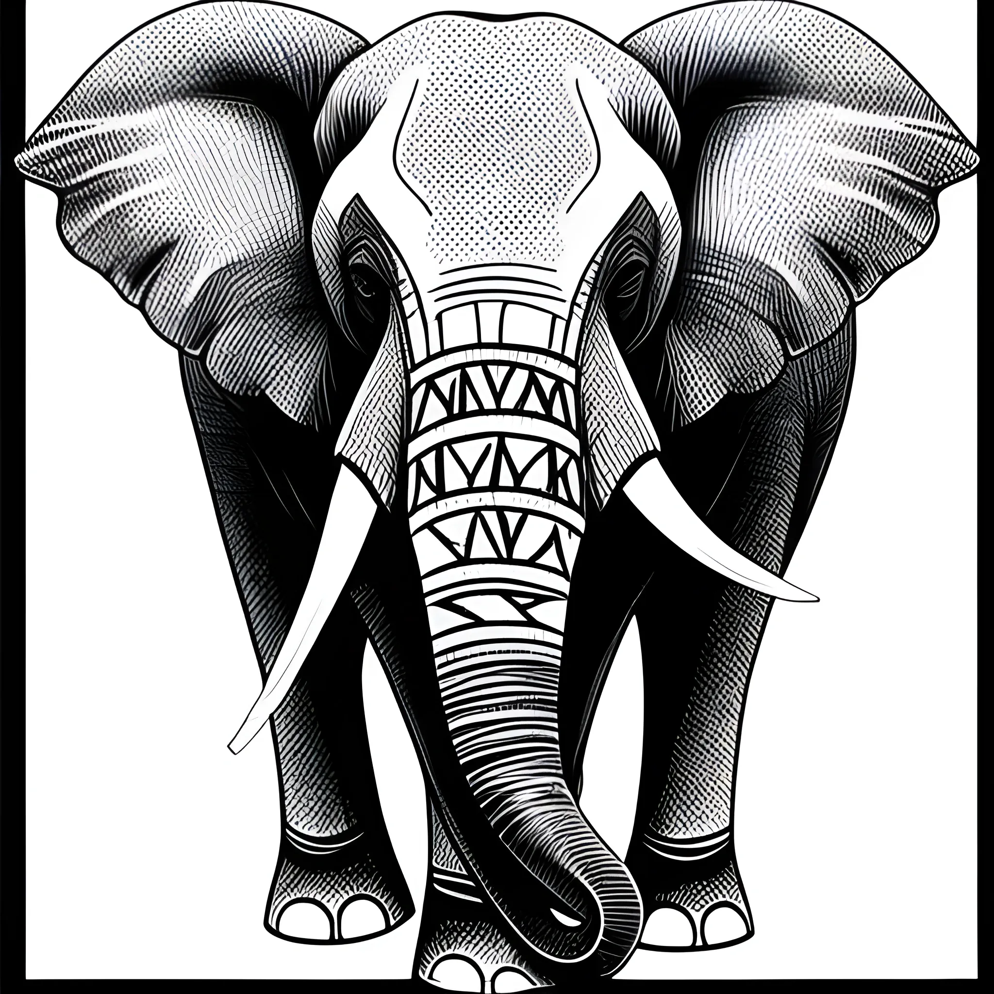 Create a simple black and white drawing that a child can color. The drawing should represent an elephant. Keep the design simple and easy to color. Generate the image in black and white.