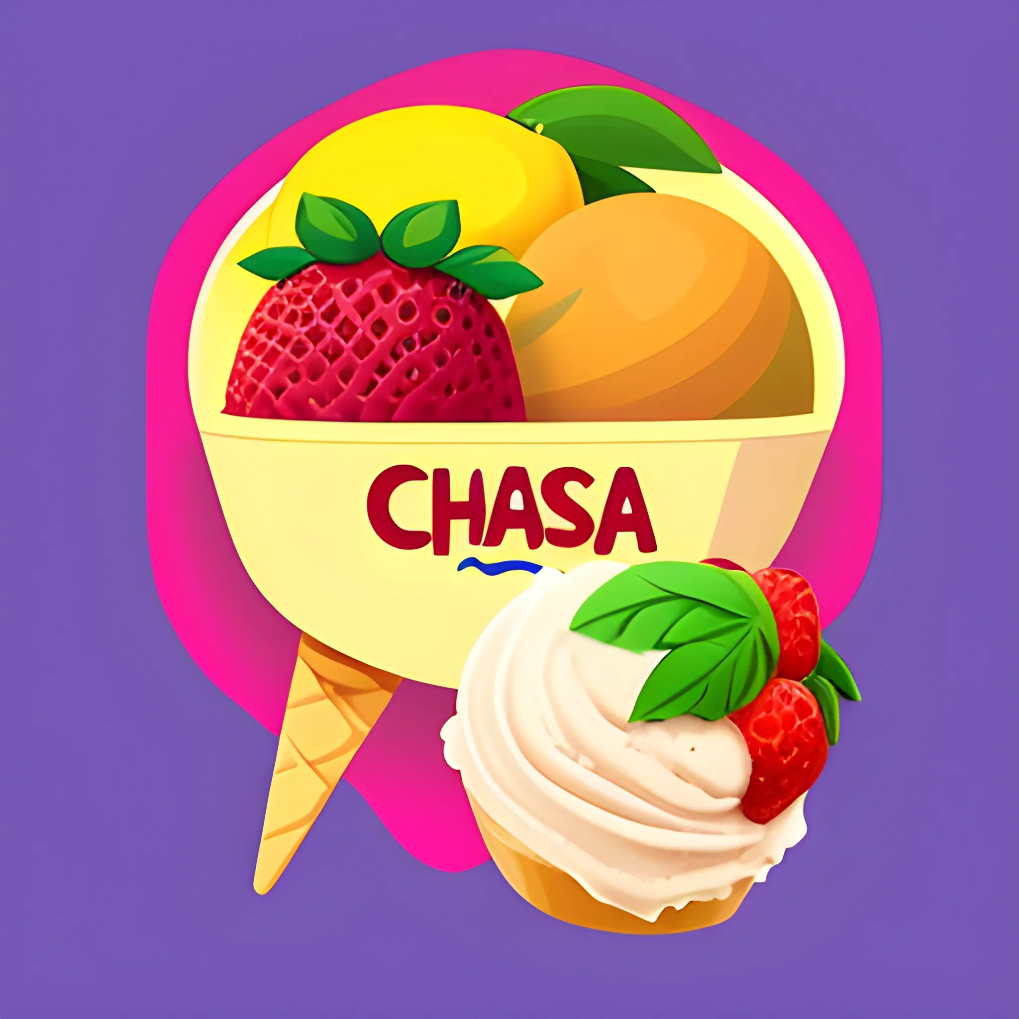 Logo, Cartoon, name: fruti chaska, ice cream, fruits 