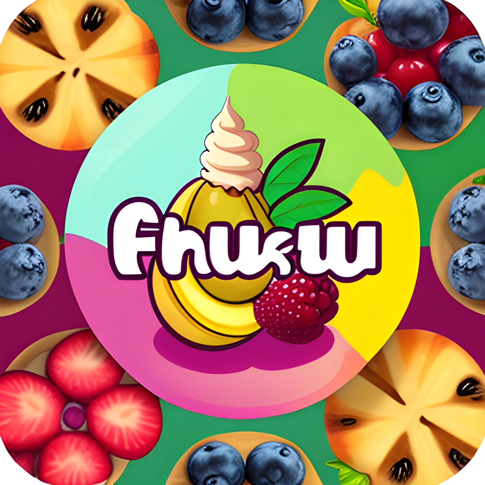 Logo, Cartoon, name: fruti chaska, ice cream, fruits 