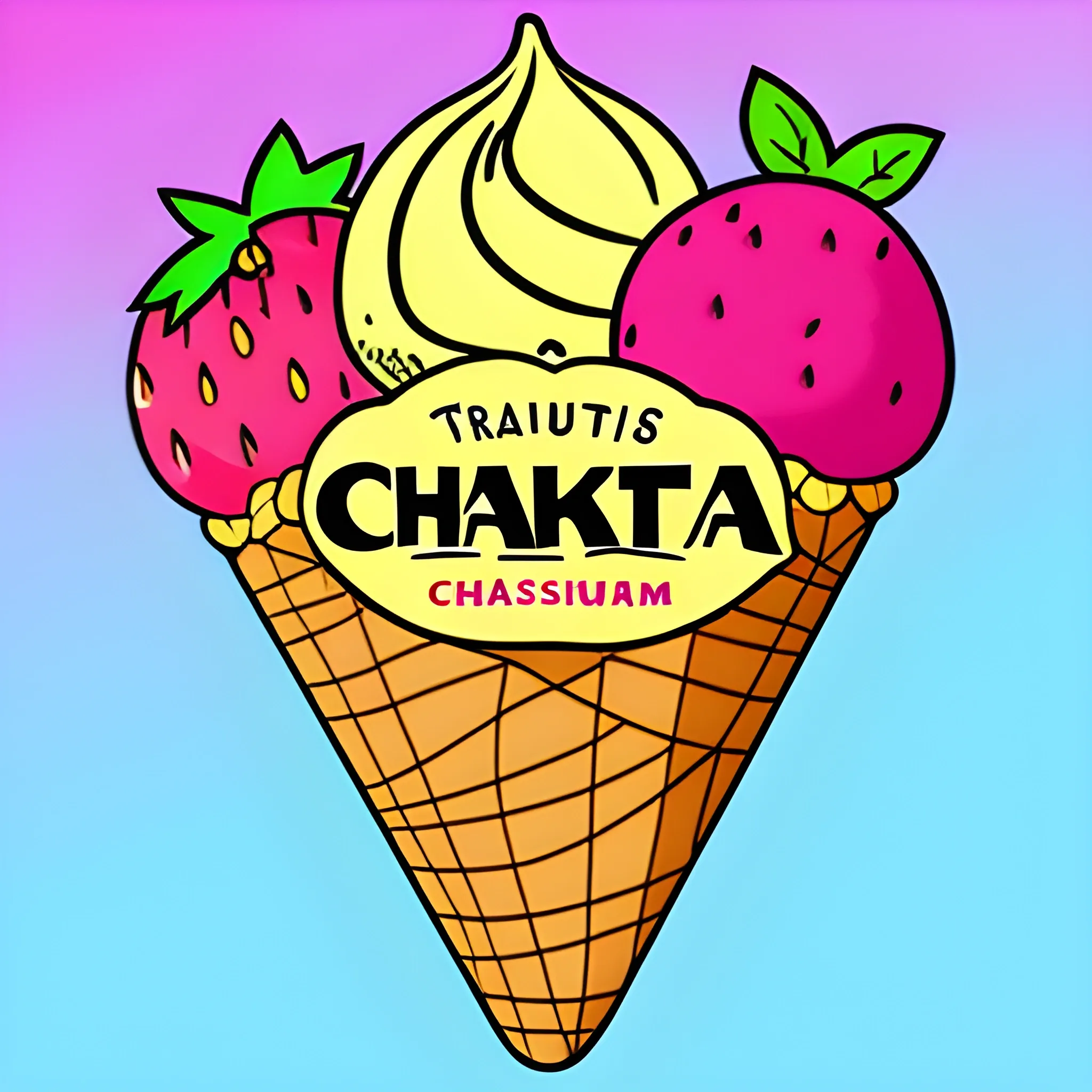 Logo, Cartoon, name: fruti chaska, ice cream, fruits 