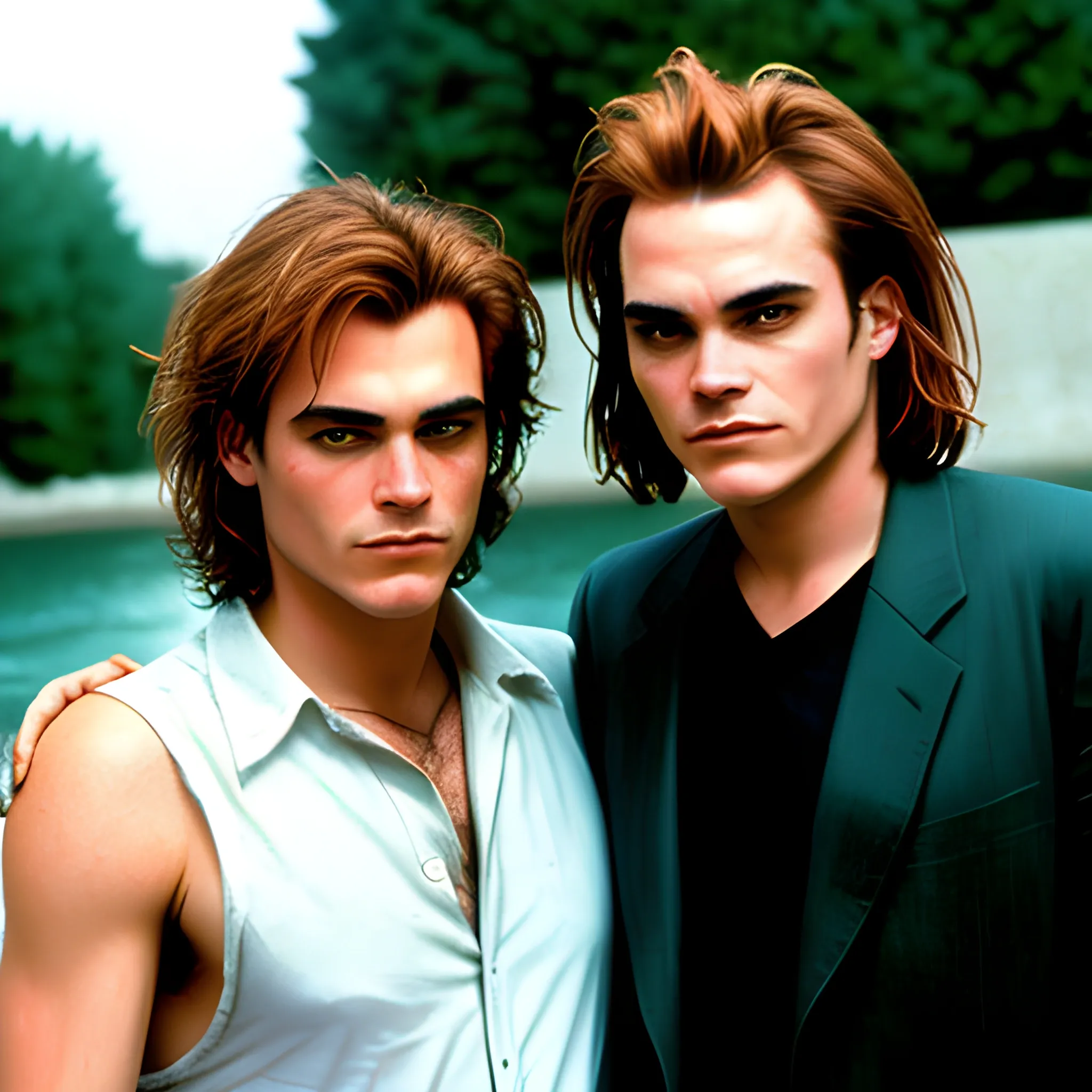 Teenage Joaquin Phoenix and River Phoenix in 1993 (color photo)