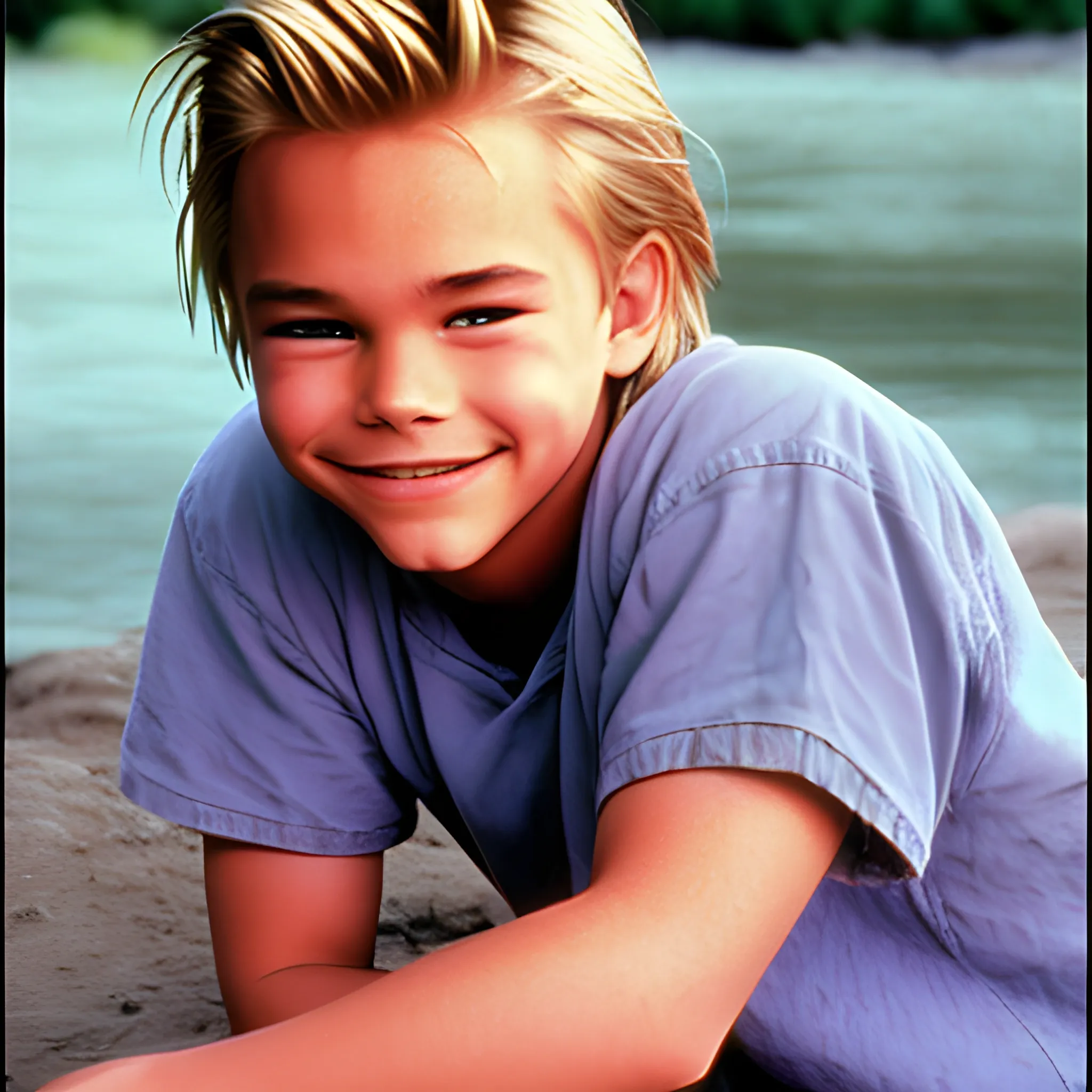 cute smiling blonde River Phoenix in 1993 (color photo)