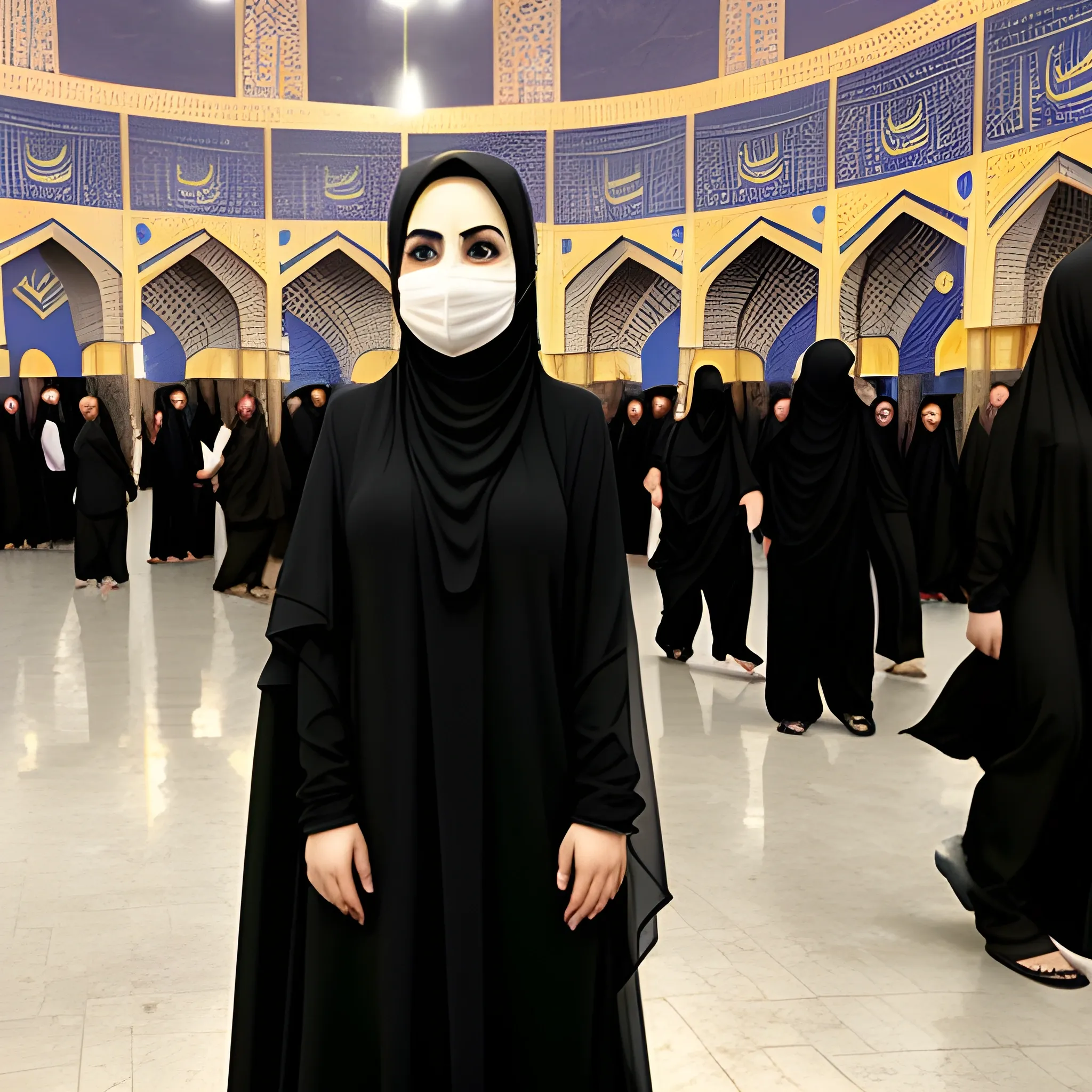 Iranian woman with hijab and chador and black boots in the background of Karbala