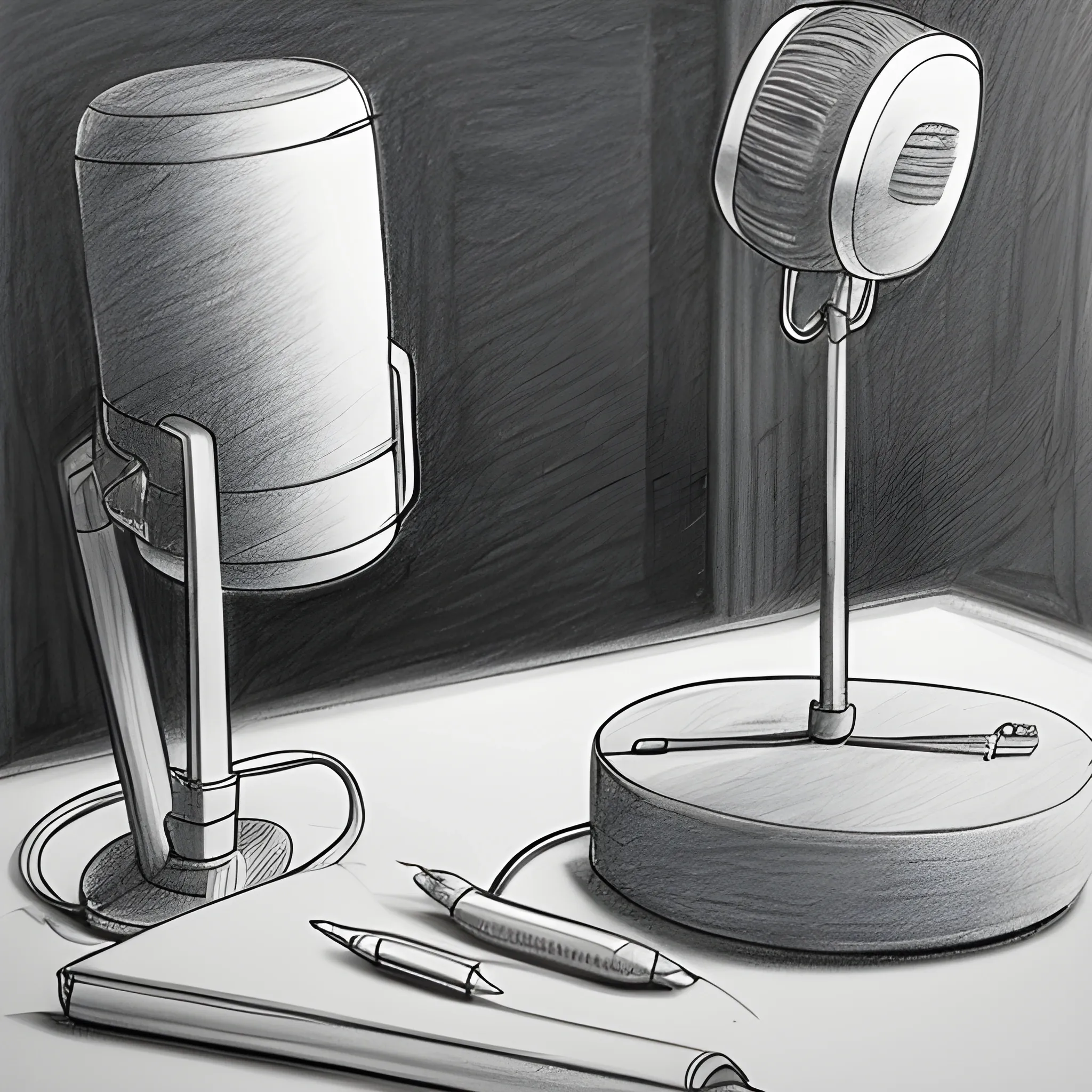 simple podcast setup, , Pencil Sketch