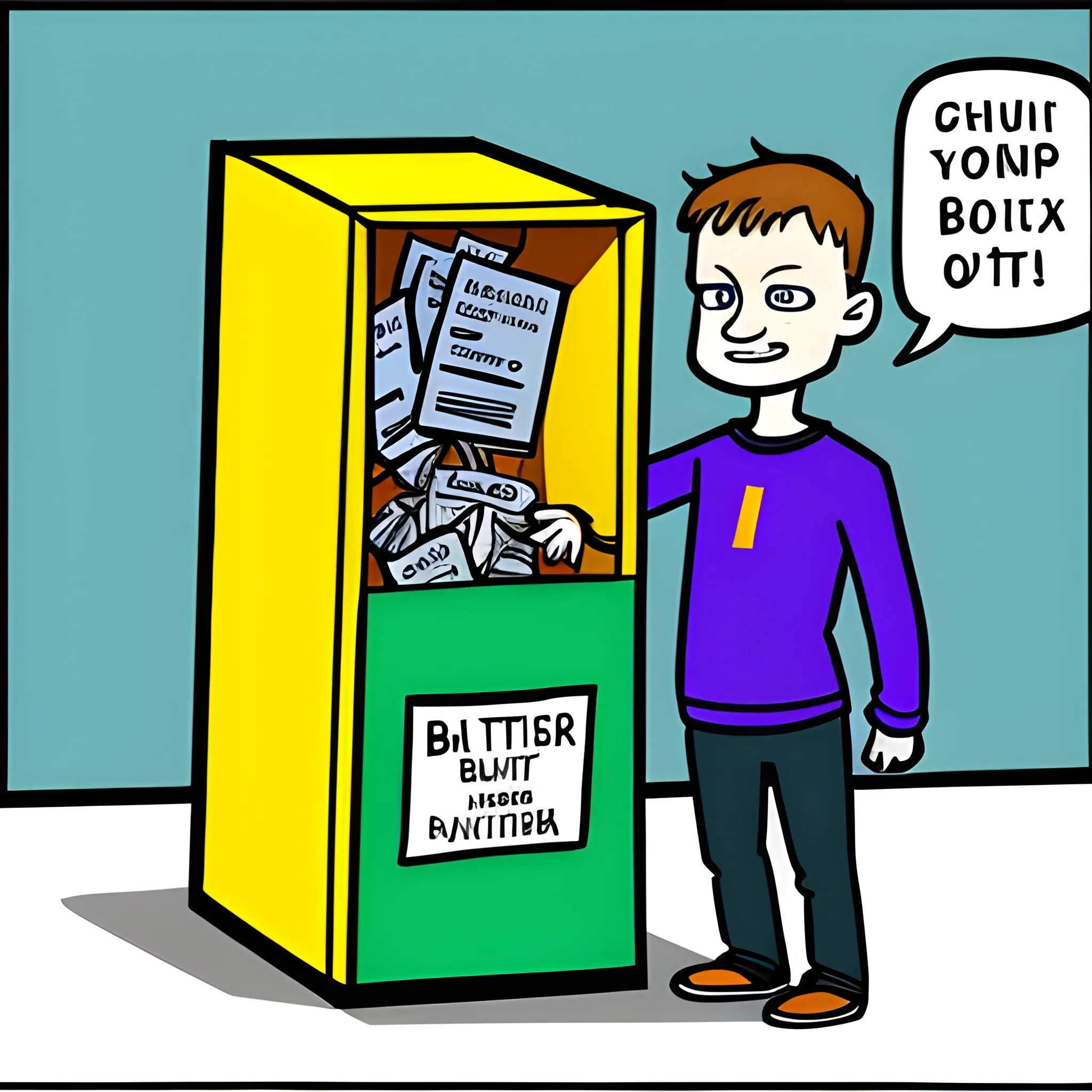 Vitalik Buterin holds a donation box, cartoon

