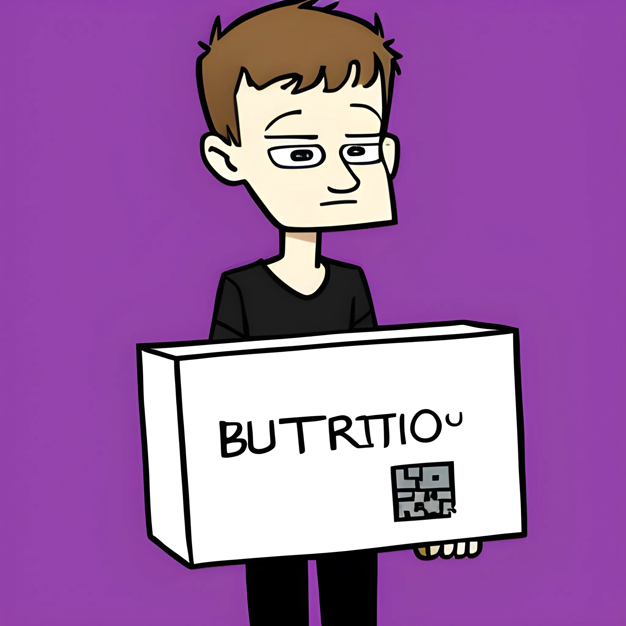 Vitalik Buterin holds a donation box, cartoon