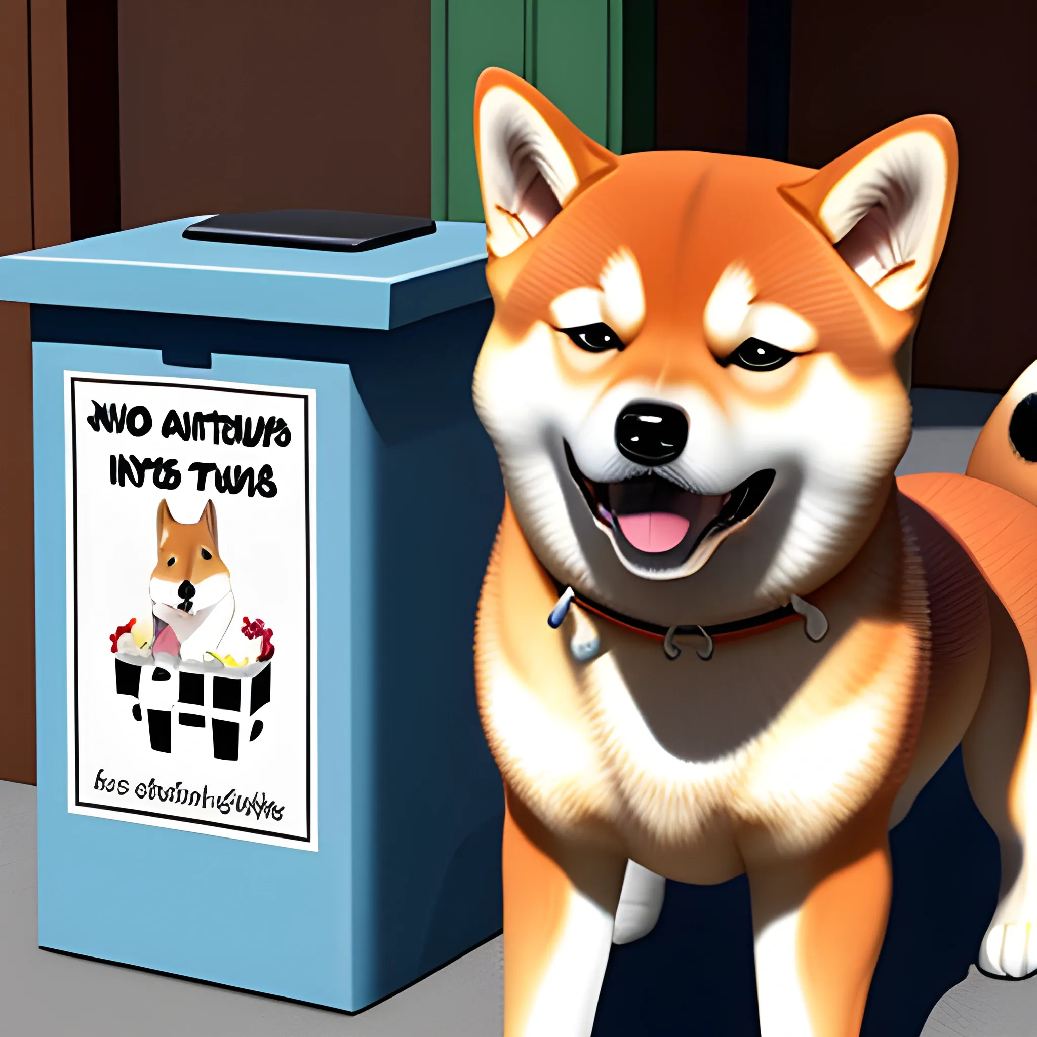 shiba inu holds a donation box, cartoon