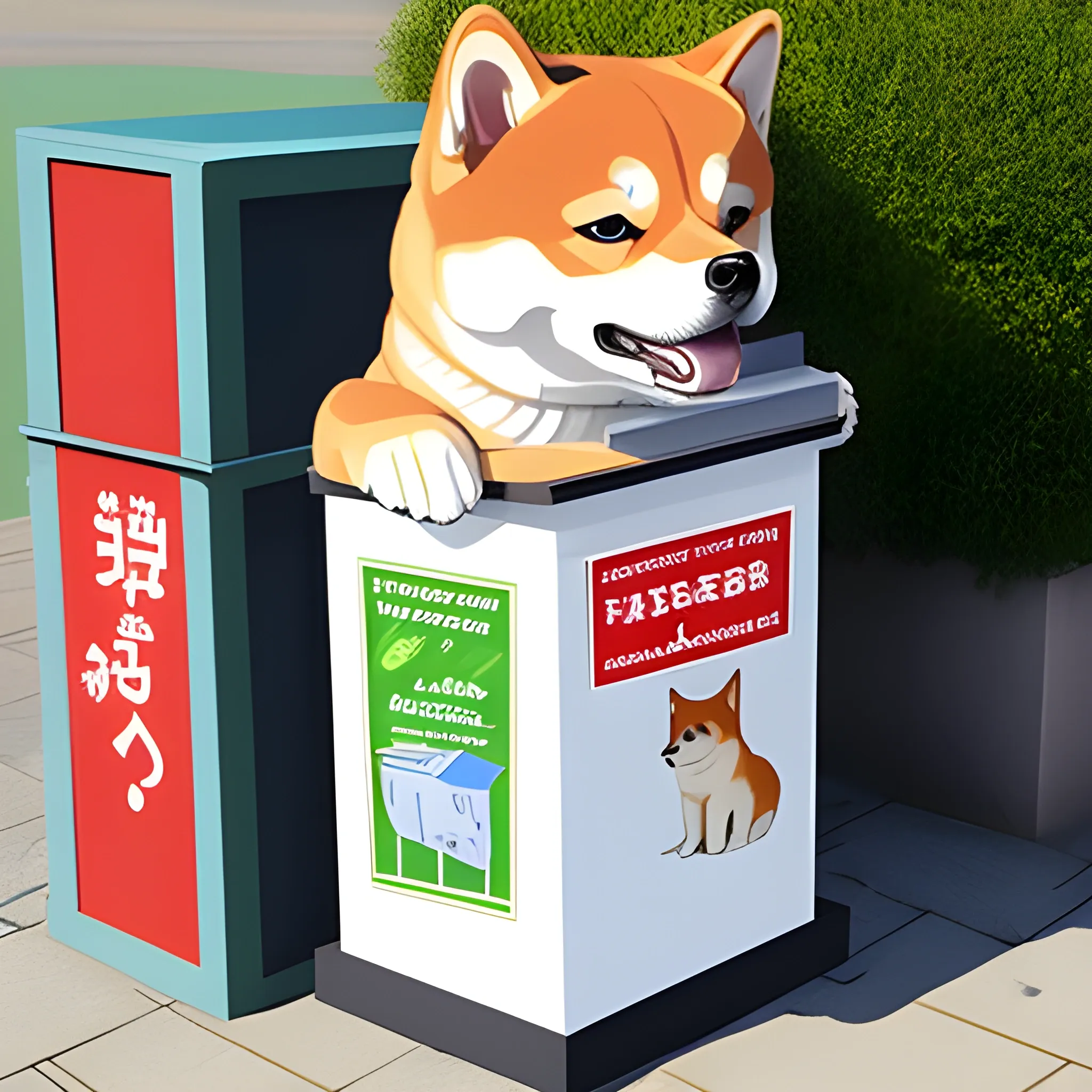 shiba inu holds a donation box, cartoon