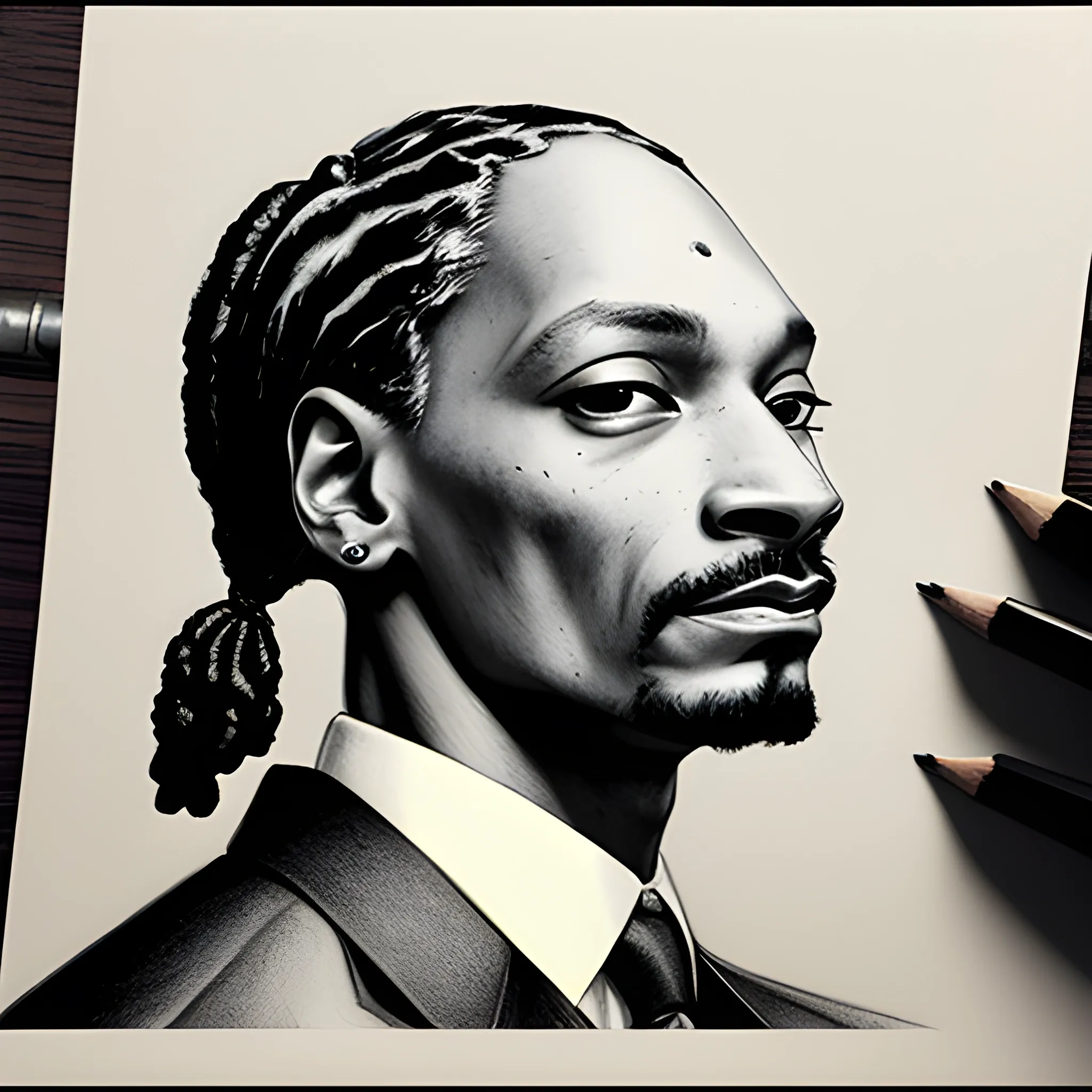  A photo of Snoop in his early career or a candid shot backstage. Pencil Sketch