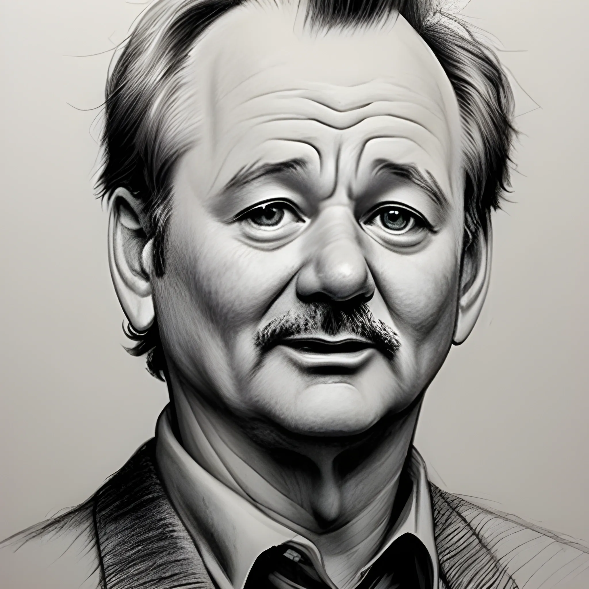 A quirky, younger photo of Bill Murray, capturing his signature dry humor., Pencil Sketch