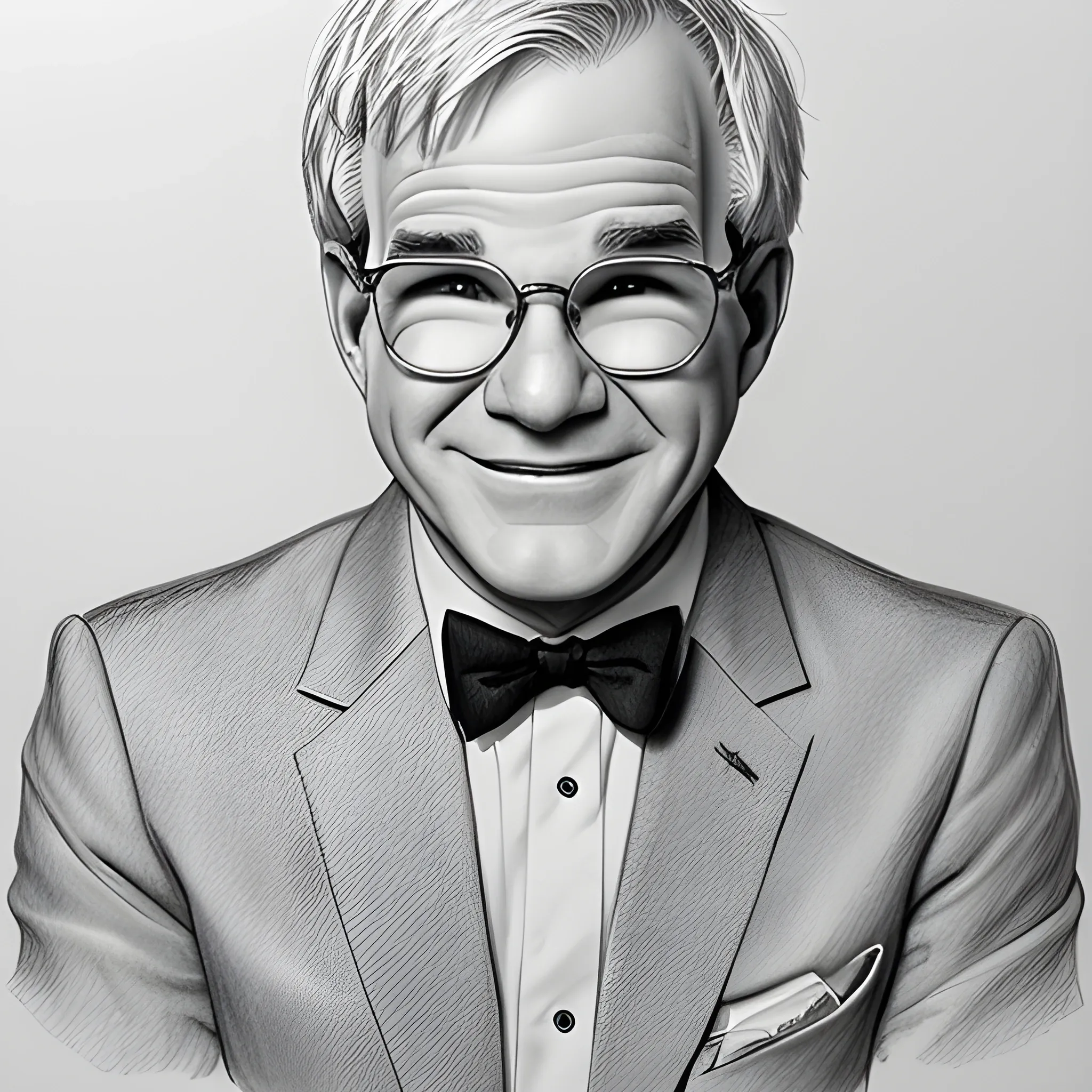  A comedic portrait of Steve Martin., Pencil Sketch