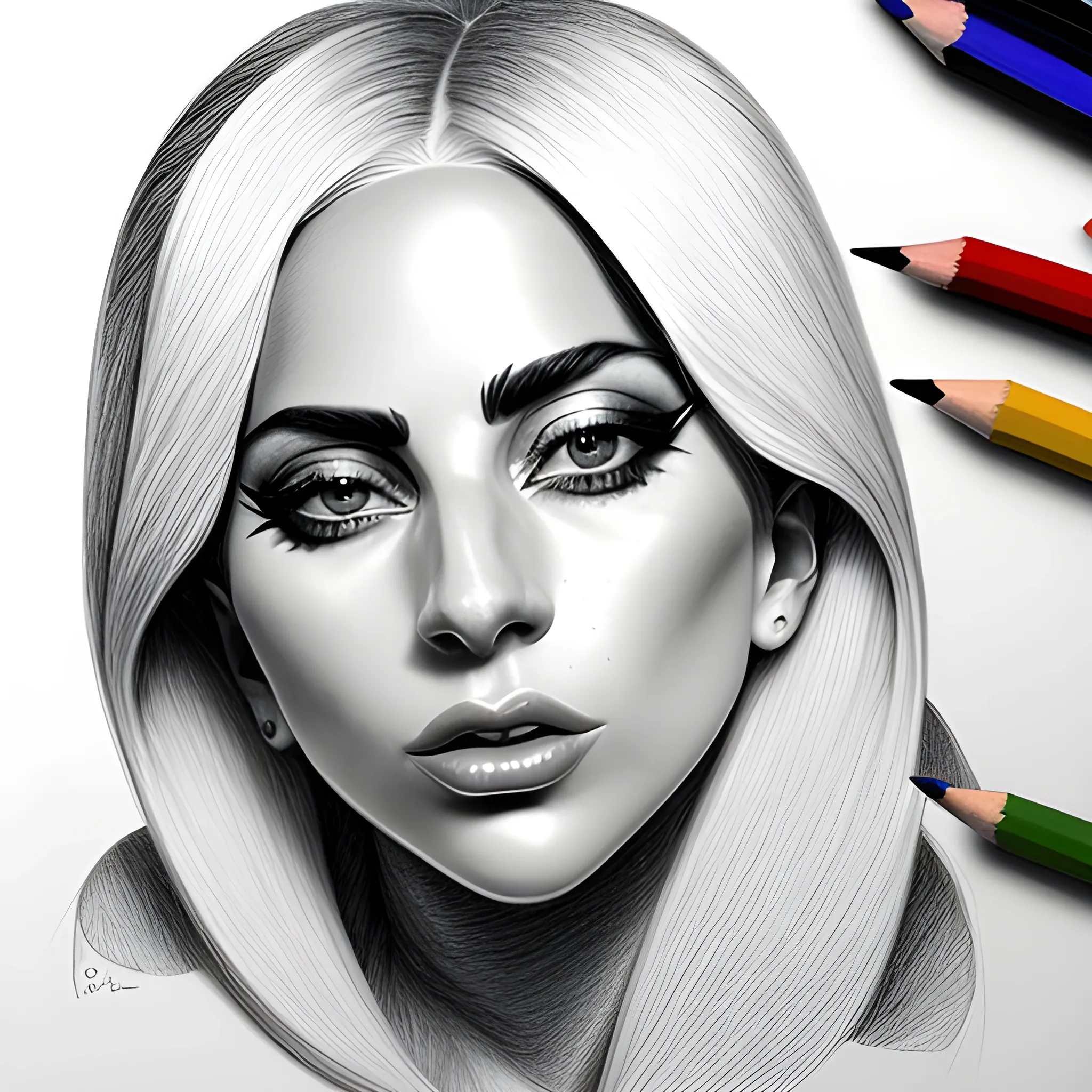 A striking image of Lady Gaga., Pencil Sketch