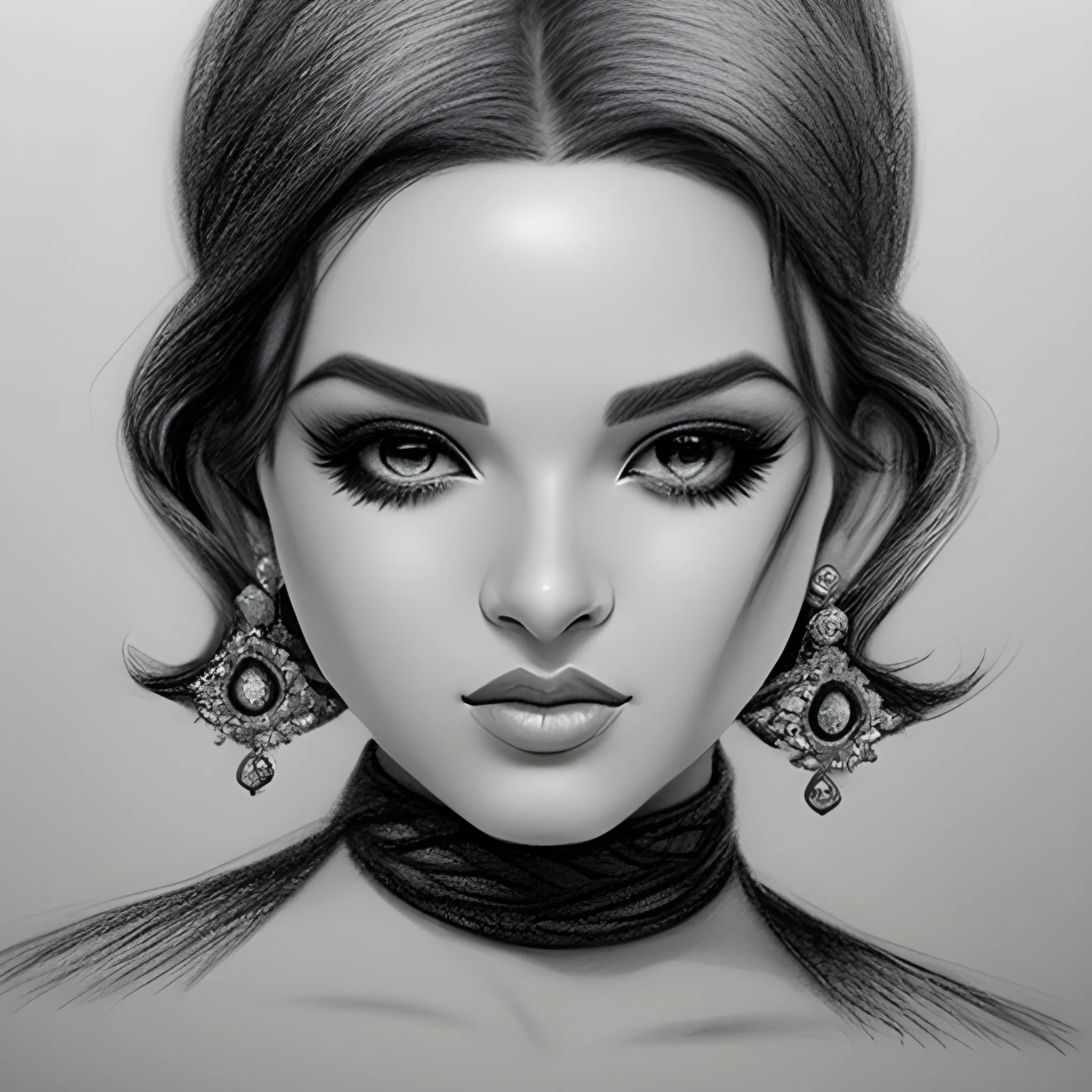 A glamorous photo of Rihann Pencil Sketch