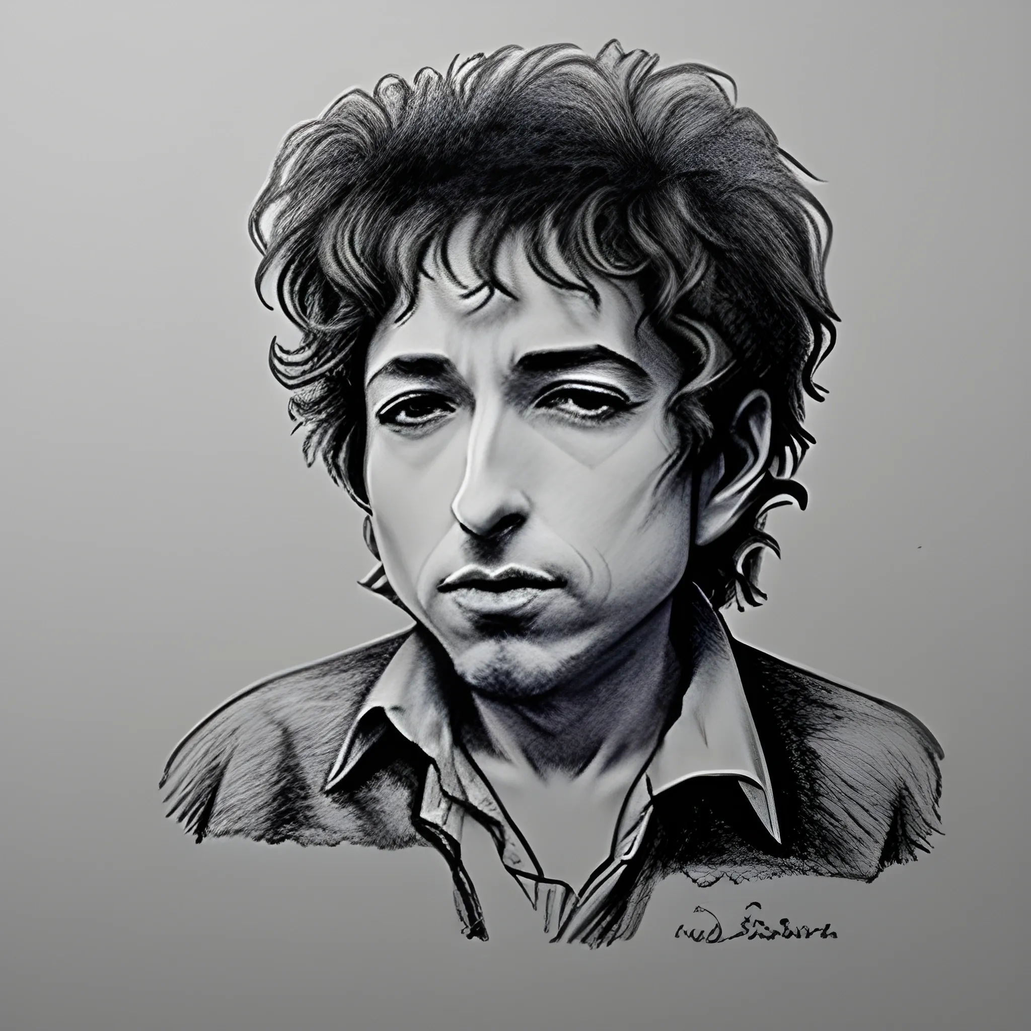 An iconic black-and-white photo of Bob Dylan from the 1960s Pencil Sketch