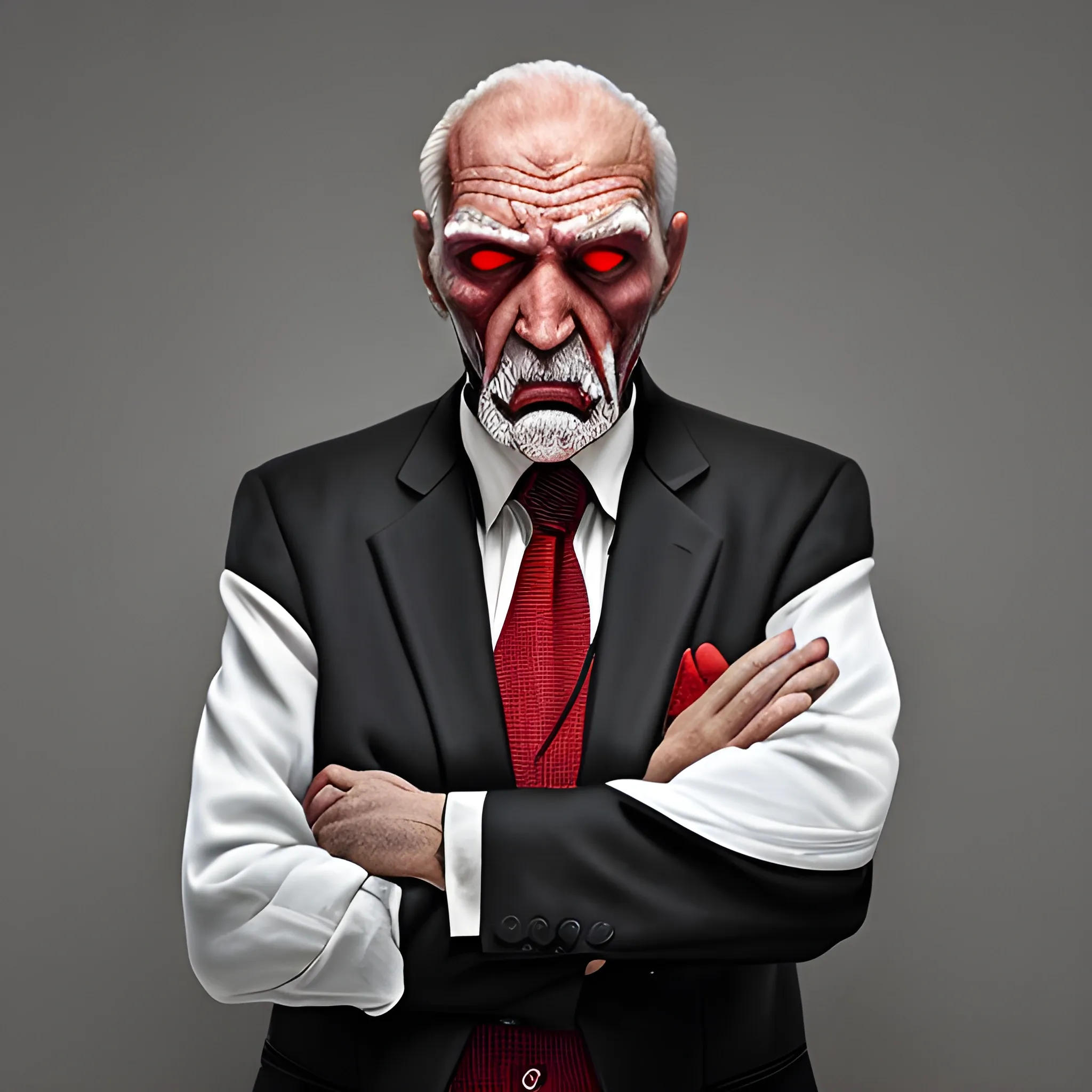 intimidating old man from the maffia in a suit, has red eyes