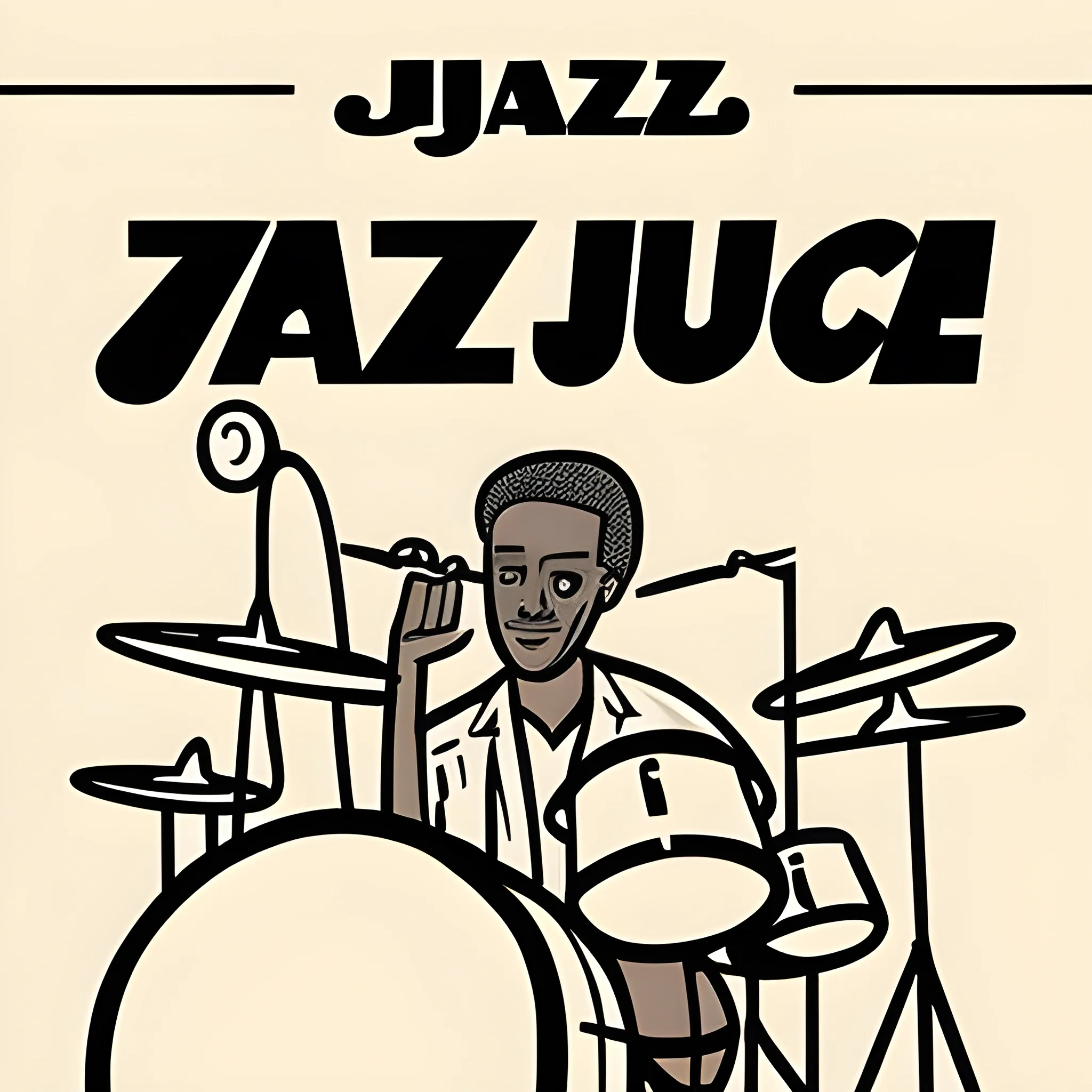 Draw an illustration for a jazz poster. It should be a guy on drums. No background.