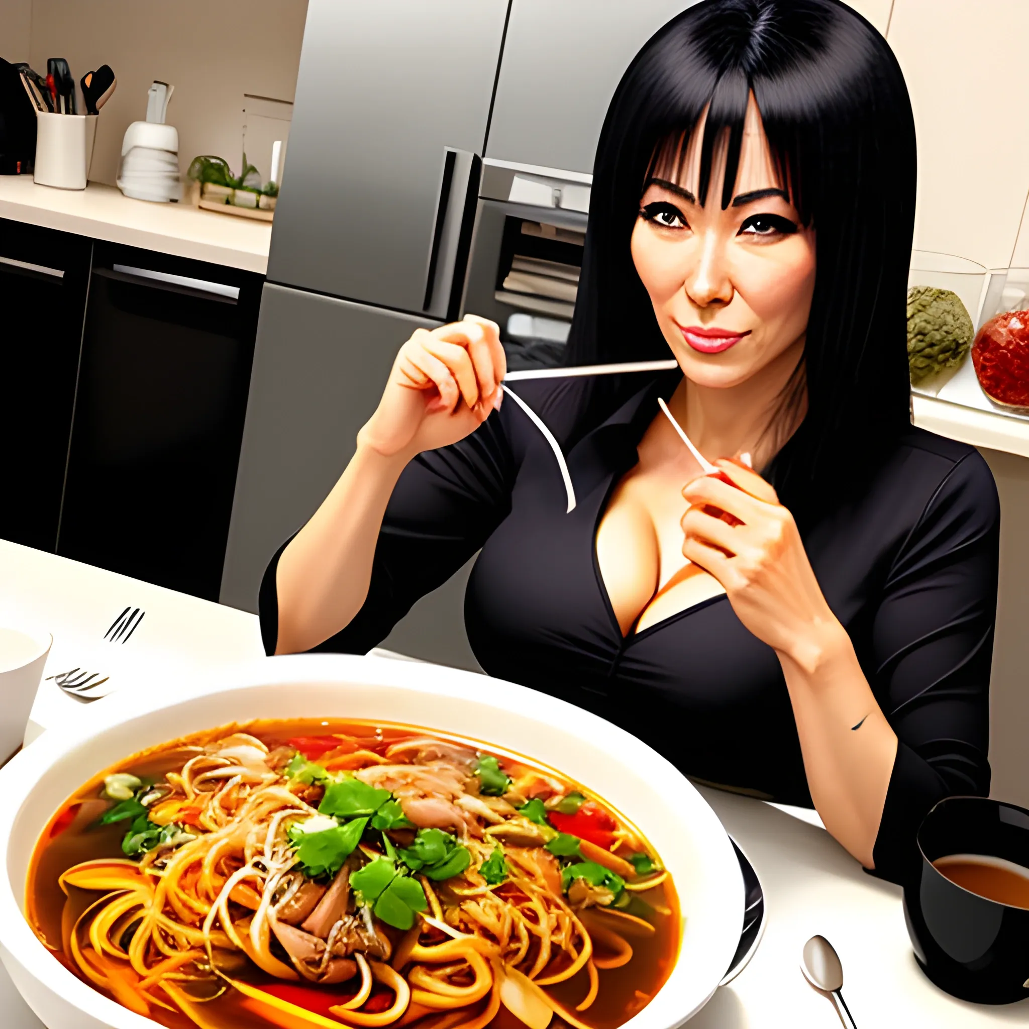 anime girl eating som tam