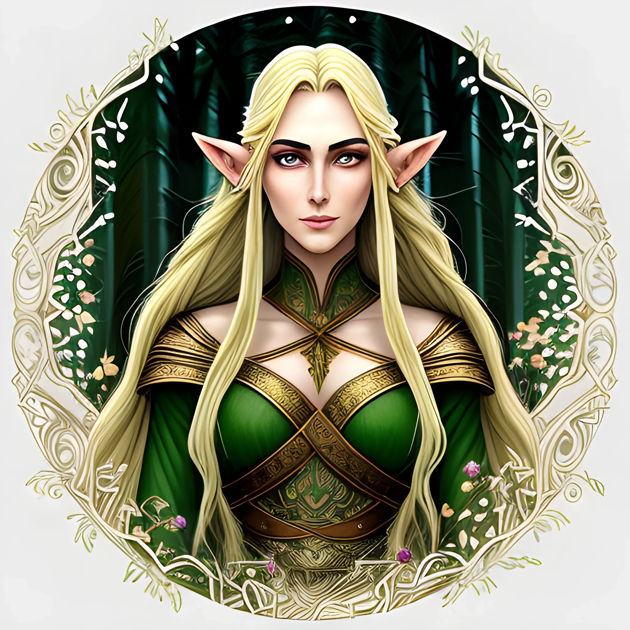 Lianna is distinguished by her long, blonde hair. Her hair falls to her shoulders in soft waves, and their golden color shines under the forest sun. His eyes are bright green, reminiscent of the endless green of the forest. These eyes are very deep and reflect the wisdom and experience of the elves who have lived in them for thousands of years.

Her skin is white and delicate, shining like pearls, typical of elven people. The face is long and thin, the nose and cheeks are thin, and the lips are thin and naturally red. And the expression on his face is serious but kind; despite all the hardships he has gone through, he has maintained strength and confidence.

Lyanna is dressed like an elven warrior. His body is covered in light armor, which is comfortable and durable, decorated with forest-inspired patterns. Her clothing is light and in shades of green, brown and light blue that blend with the forest, making her one with nature. He also carries a small vial (vial) with an old and mysterious appearance, which is a reminder of his healing abilities.

A lyanna is usually armed with a long, thin sword or a bow, which is common among elves. He is tall and his movements are smooth and natural, which shows his lightness and agility. Her overall appearance is bold yet subtle and elegant, matching her strong yet empathetic nature.