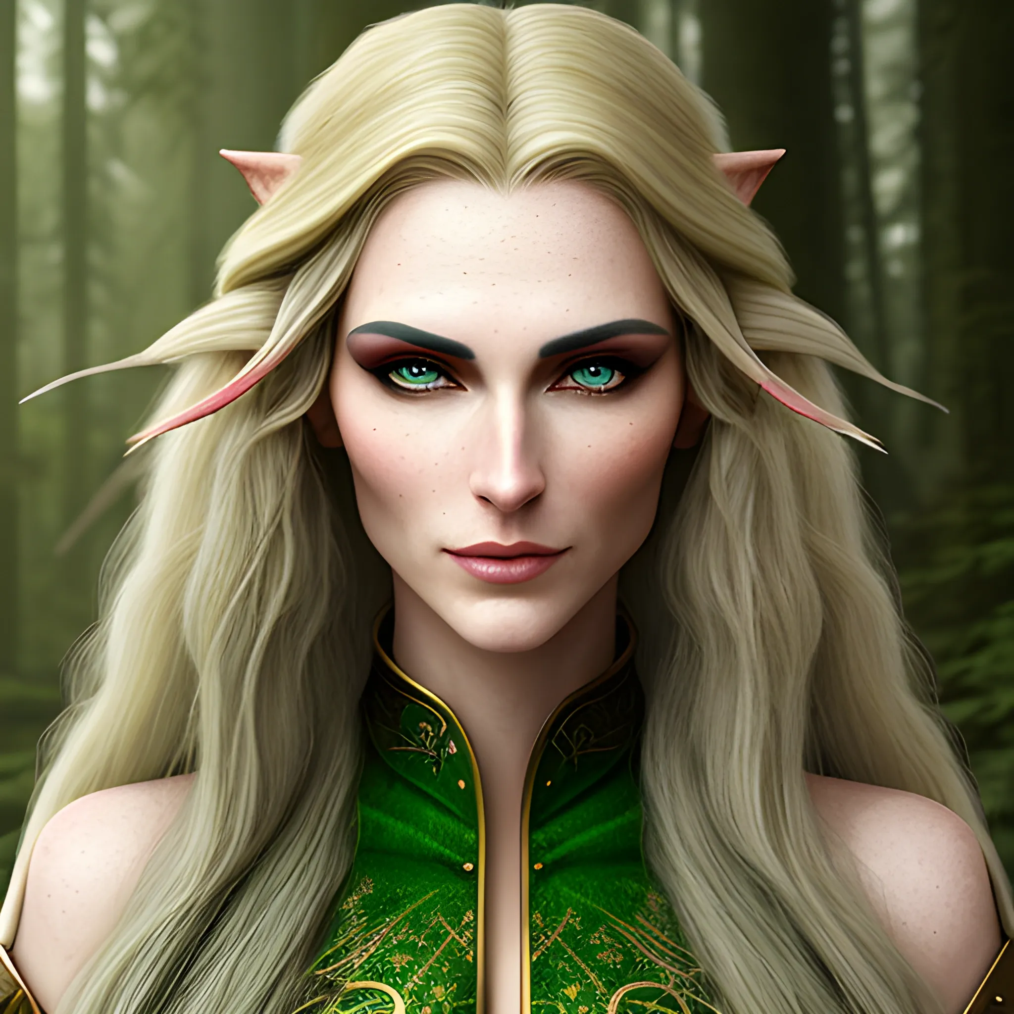 Lianna is distinguished by her long, blonde hair. Her hair falls to her shoulders in soft waves, and their golden color shines under the forest sun. His eyes are bright green, reminiscent of the endless green of the forest. These eyes are very deep and reflect the wisdom and experience of the elves who have lived in them for thousands of years.

Her skin is white and delicate, shining like pearls, typical of elven people. The face is long and thin, the nose and cheeks are thin, and the lips are thin and naturally red. And the expression on his face is serious but kind; despite all the hardships he has gone through, he has maintained strength and confidence.

Lyanna is dressed like an elven warrior. His body is covered in light armor, which is comfortable and durable, decorated with forest-inspired patterns. Her clothing is light and in shades of green, brown and light blue that blend with the forest, making her one with nature. He also carries a small vial (vial) with an old and mysterious appearance, which is a reminder of his healing abilities.

A lyanna is usually armed with a long, thin sword or a bow, which is common among elves. He is tall and his movements are smooth and natural, which shows his lightness and agility. Her overall appearance is bold yet subtle and elegant, matching her strong yet empathetic nature., 3D, , Pencil Sketch