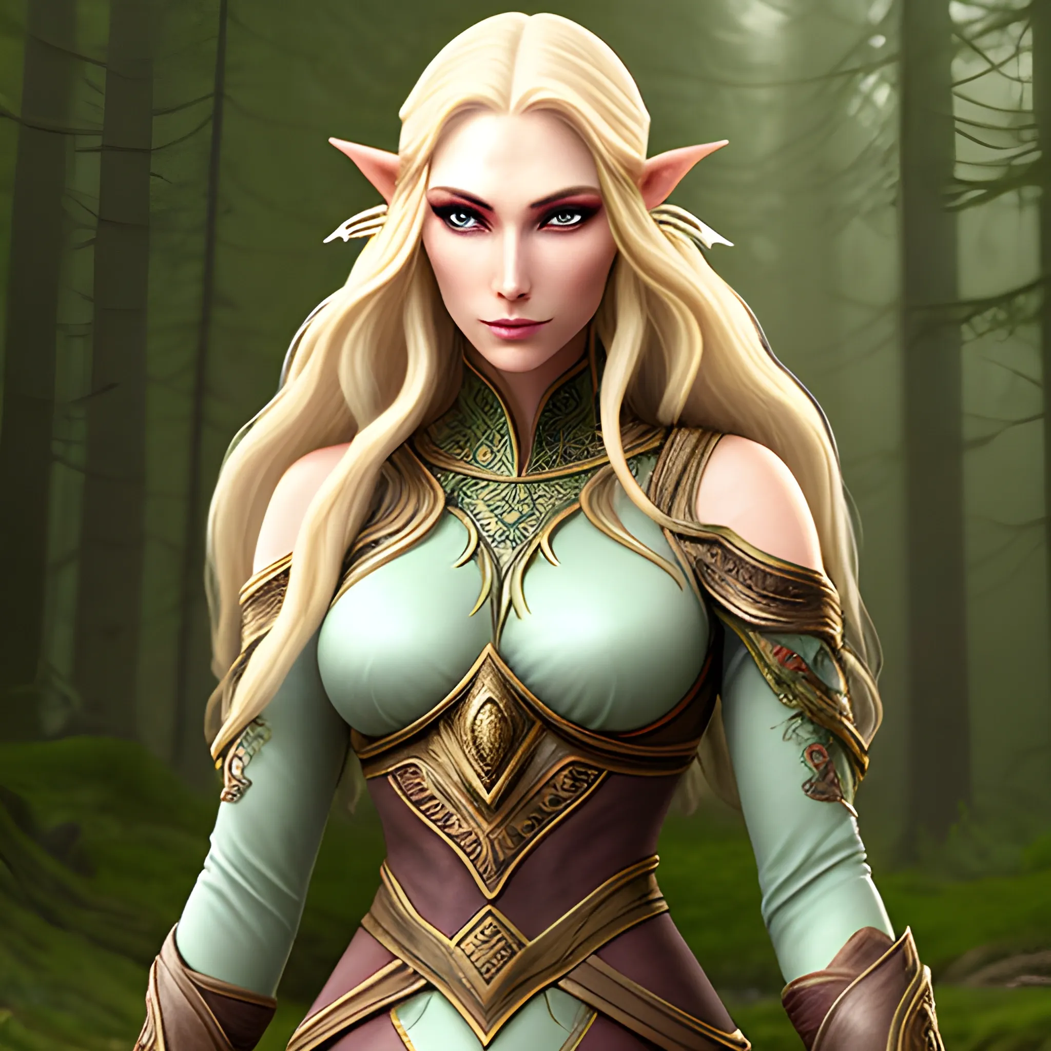 Lianna is distinguished by her long, blonde hair. Her hair falls to her shoulders in soft waves, and their golden color shines under the forest sun. His eyes are bright green, reminiscent of the endless green of the forest. These eyes are very deep and reflect the wisdom and experience of the elves who have lived in them for thousands of years.

Her skin is white and delicate, shining like pearls, typical of elven people. The face is long and thin, the nose and cheeks are thin, and the lips are thin and naturally red. And the expression on his face is serious but kind; despite all the hardships he has gone through, he has maintained strength and confidence.

Lyanna is dressed like an elven warrior. His body is covered in light armor, which is comfortable and durable, decorated with forest-inspired patterns. Her clothing is light and in shades of green, brown and light blue that blend with the forest, making her one with nature. He also carries a small vial (vial) with an old and mysterious appearance, which is a reminder of his healing abilities.

A lyanna is usually armed with a long, thin sword or a bow, which is common among elves. He is tall and his movements are smooth and natural, which shows his lightness and agility. Her overall appearance is bold yet subtle and elegant, matching her strong yet empathetic nature., 3D, , Pencil Sketch