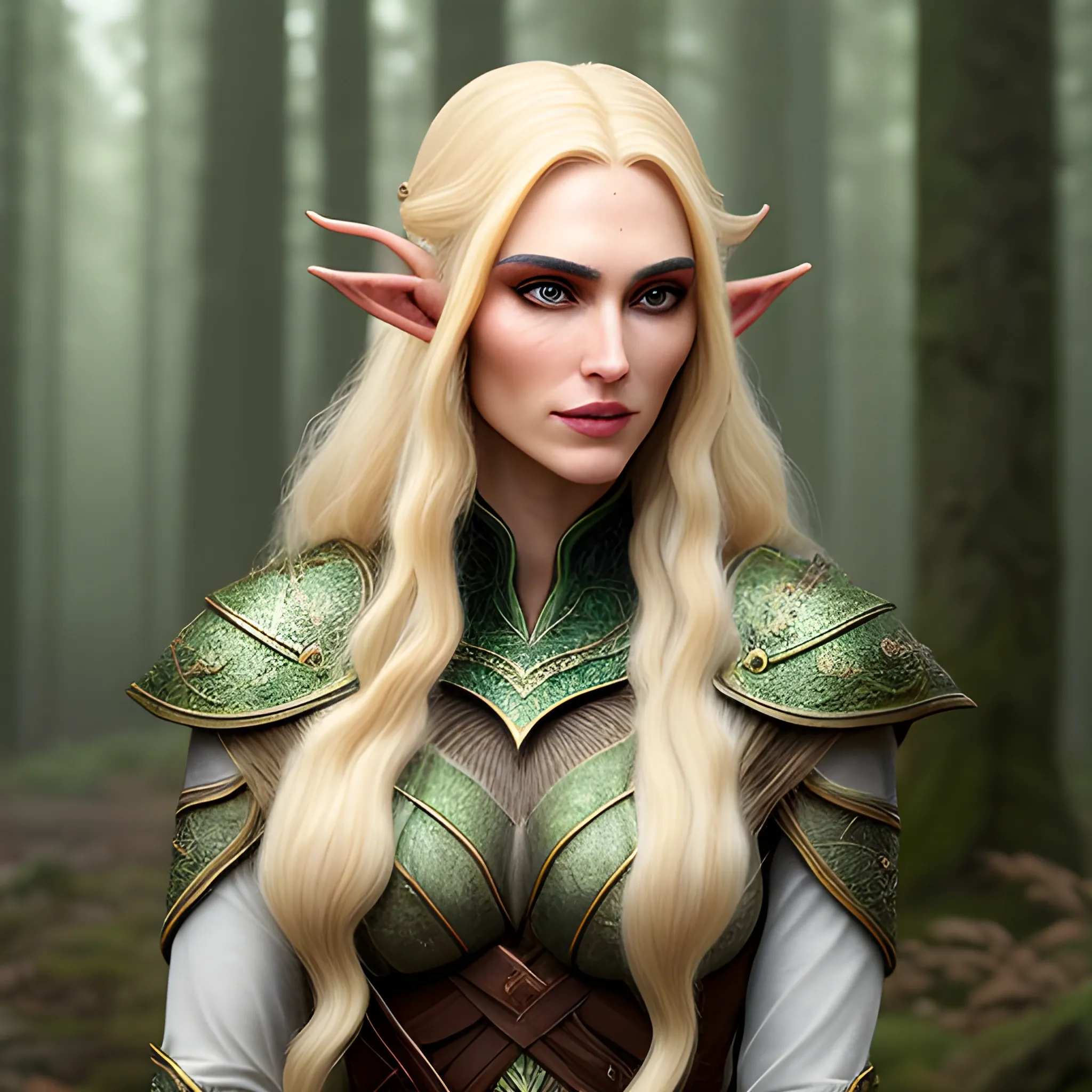 Lianna is distinguished by her long, blonde hair. Her hair falls to her shoulders in soft waves, and their golden color shines under the forest sun. His eyes are bright green, reminiscent of the endless green of the forest. These eyes are very deep and reflect the wisdom and experience of the elves who have lived in them for thousands of years.

Her skin is white and delicate, shining like pearls, typical of elven people. The face is long and thin, the nose and cheeks are thin, and the lips are thin and naturally red. And the expression on his face is serious but kind; despite all the hardships he has gone through, he has maintained strength and confidence.

Lyanna is dressed like an elven warrior. His body is covered in light armor, which is comfortable and durable, decorated with forest-inspired patterns. Her clothing is light and in shades of green, brown and light blue that blend with the forest, making her one with nature. He also carries a small vial (vial) with an old and mysterious appearance, which is a reminder of his healing abilities.

A lyanna is usually armed with a long, thin sword or a bow, which is common among elves. He is tall and his movements are smooth and natural, which shows his lightness and agility. Her overall appearance is bold yet subtle and elegant, matching her strong yet empathetic nature., 3D