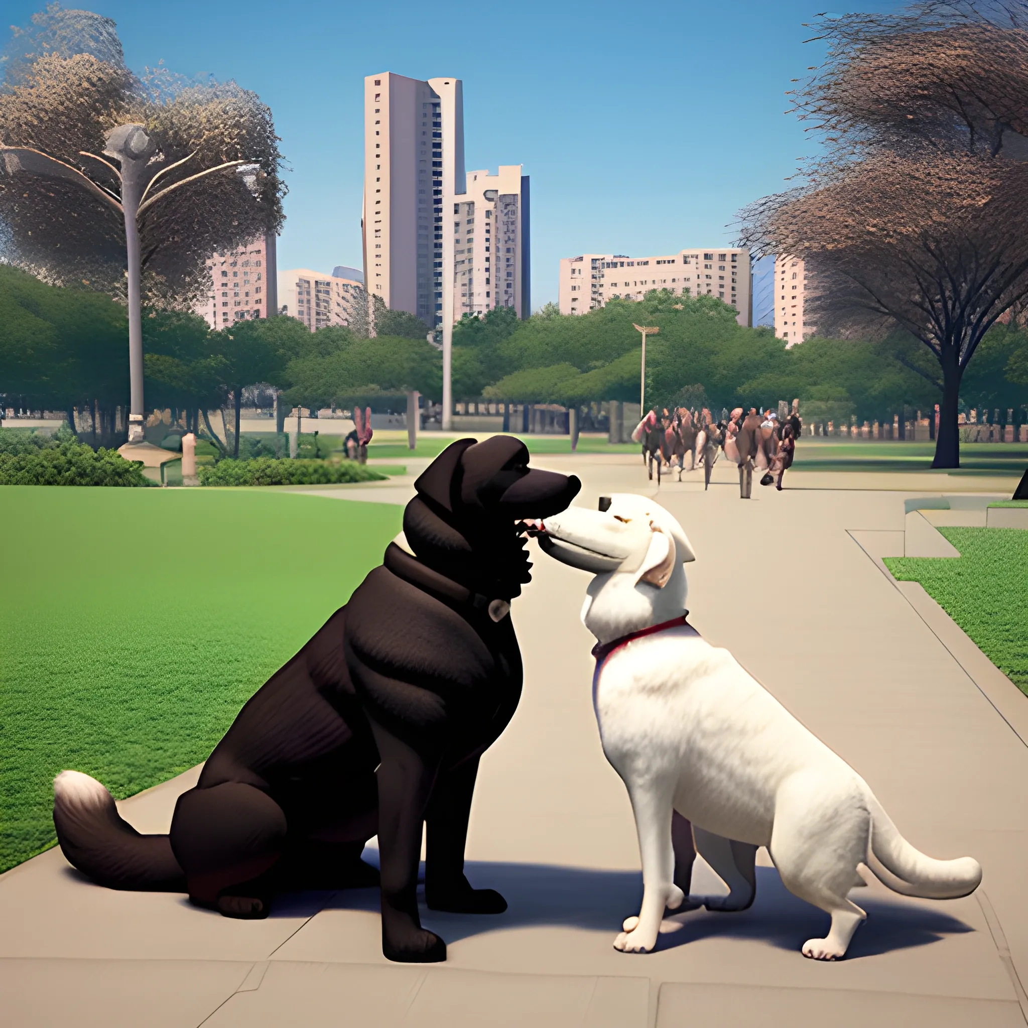 Me and my wife go to the park to kiss. A big stray dog ​​comes and we bow and run away., 3D