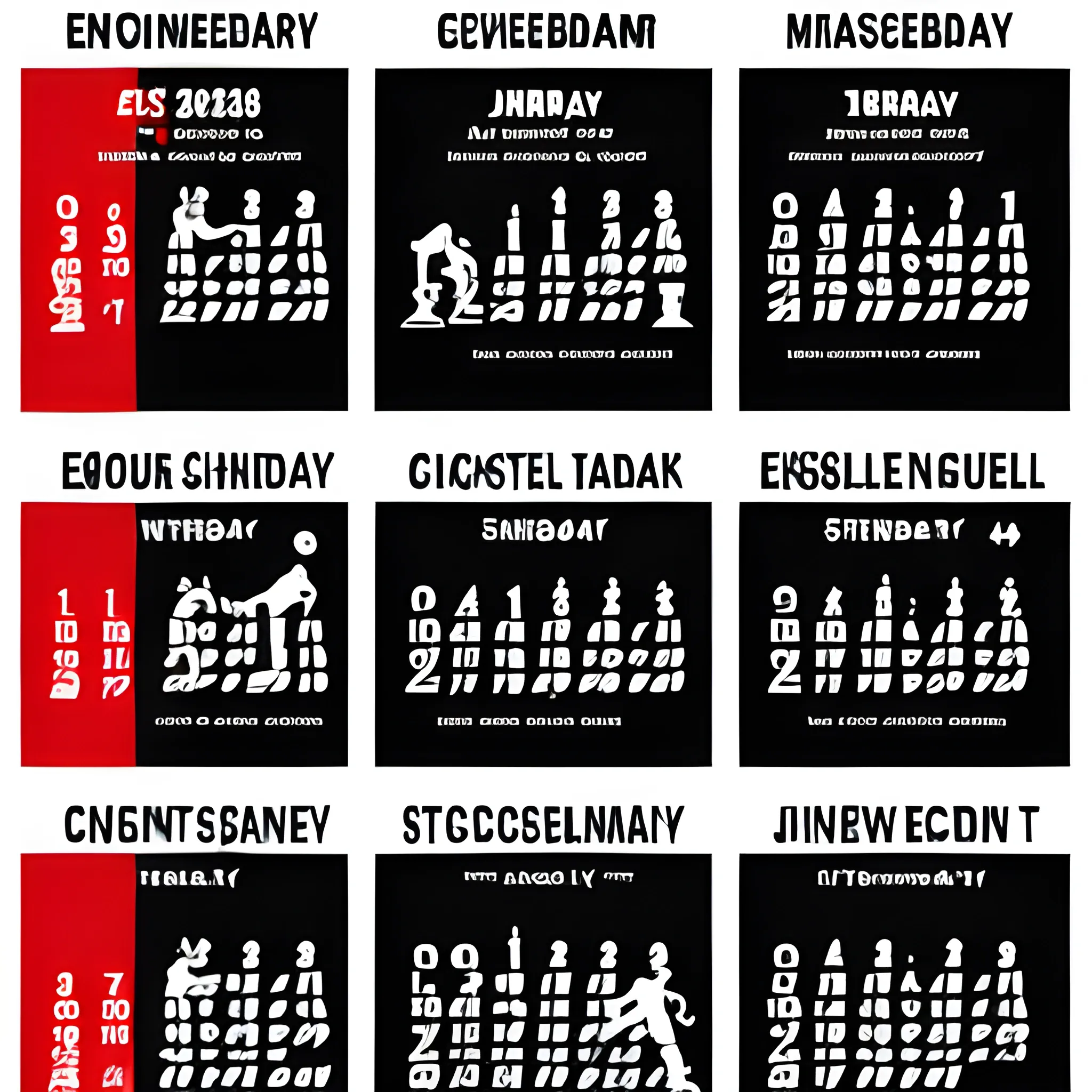 A sleek event calendar graphic showing the next 3 upcoming events with sports icons (e.g., a cricket bat, football, chessboard).