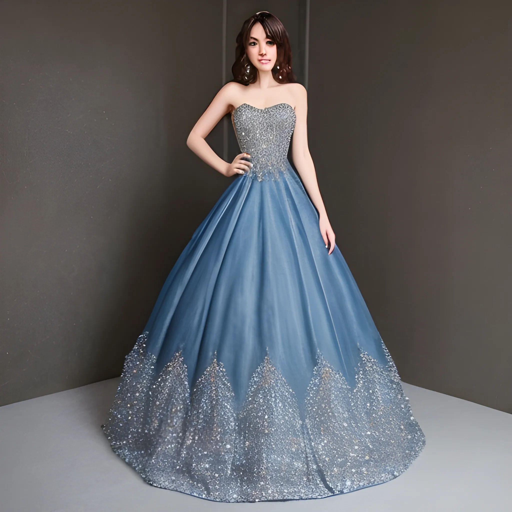 denim formal gown sparkle swarovski