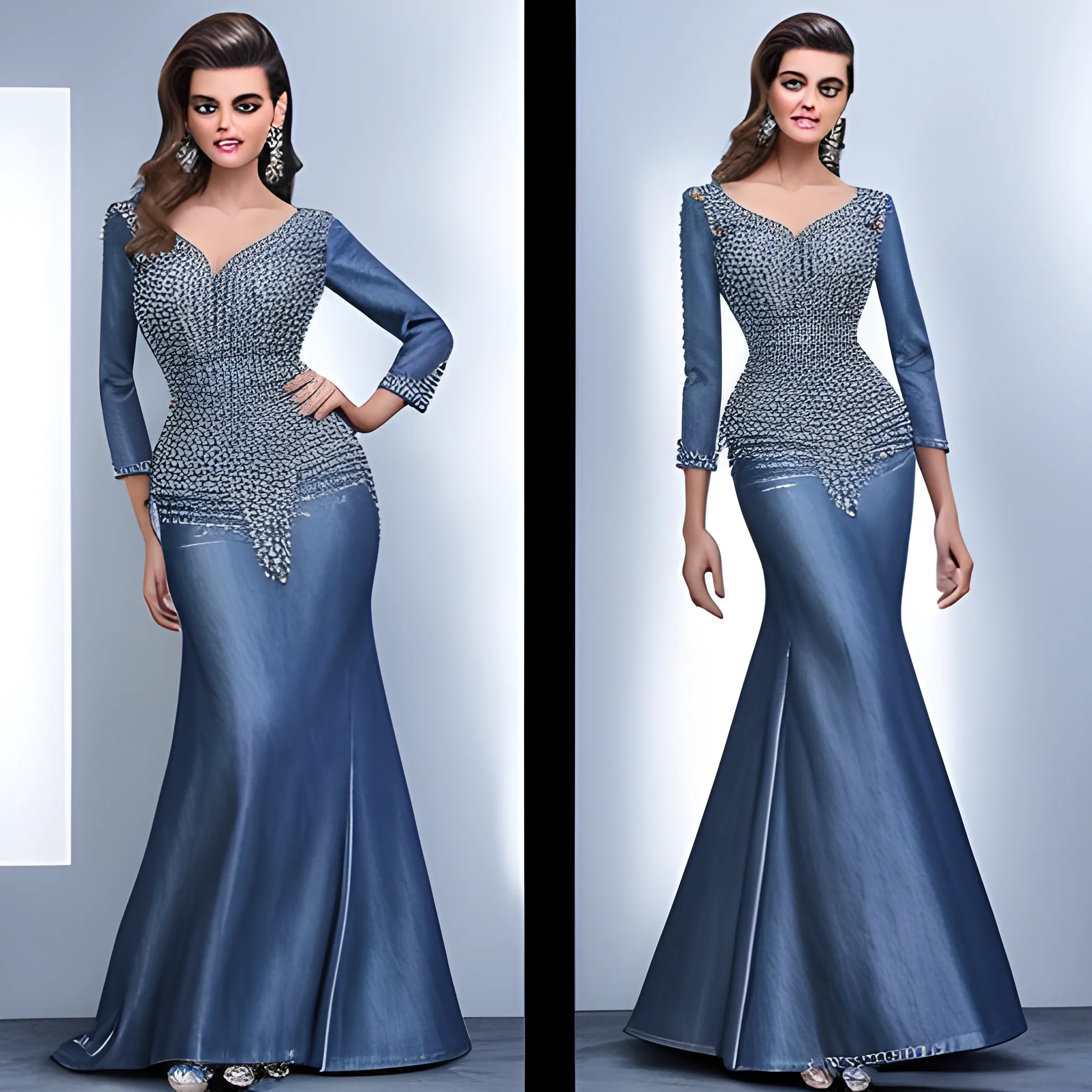 denim formal suit dress floor length runway glam rhinestones