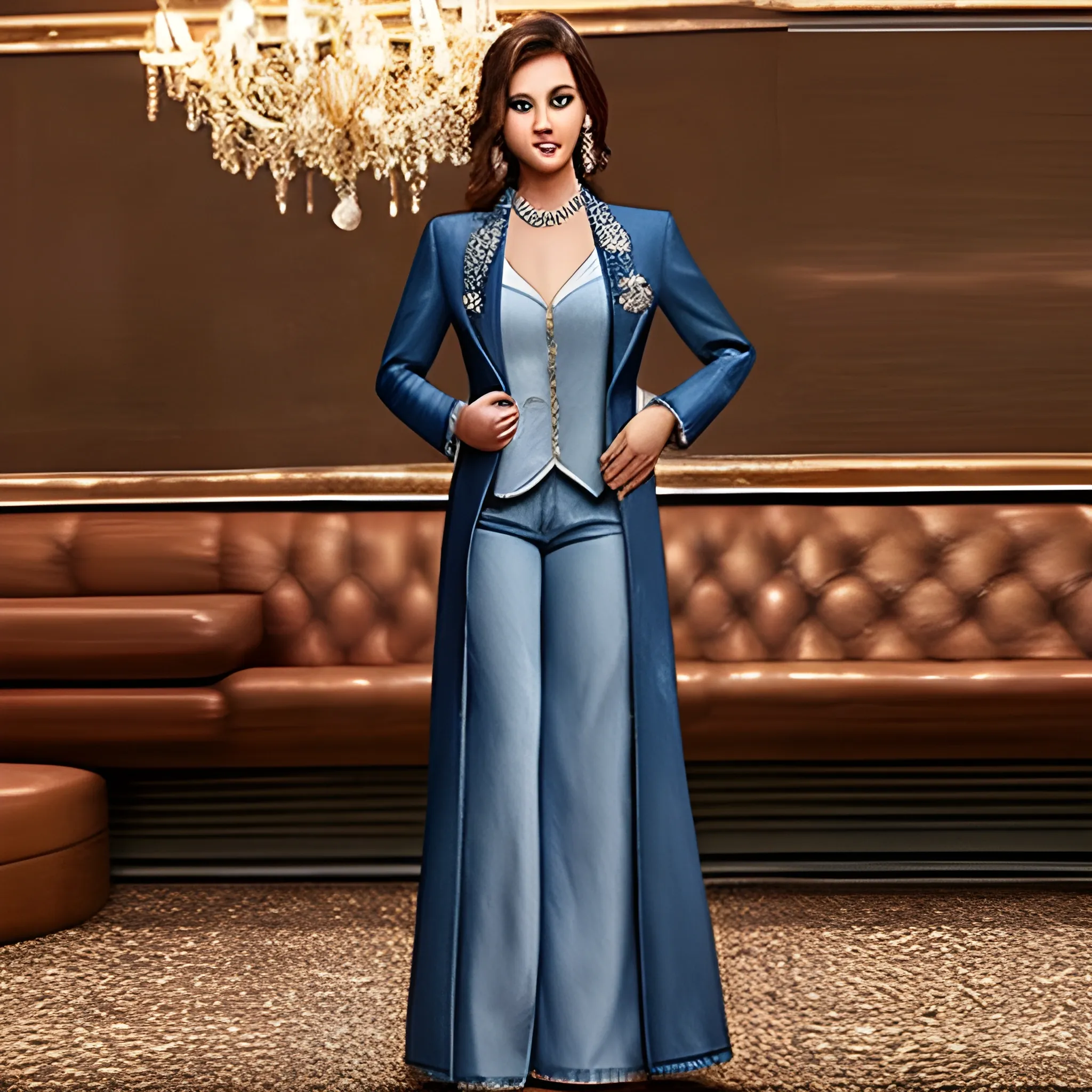 denim formal suit coat with train floor length runway glam rhinestones