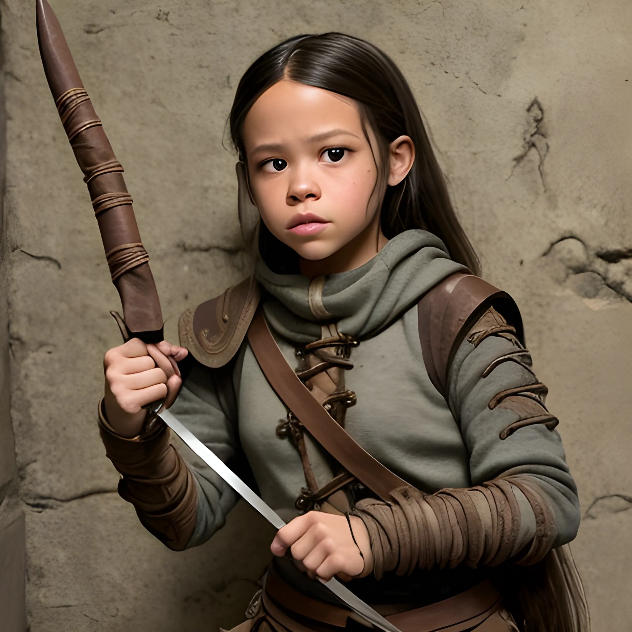 Jenna Ortega, adult, ropes bind her wrists, location dungeon, wearing adventurer clothes, pulling a knife from her boot, art style dungeons and dragons