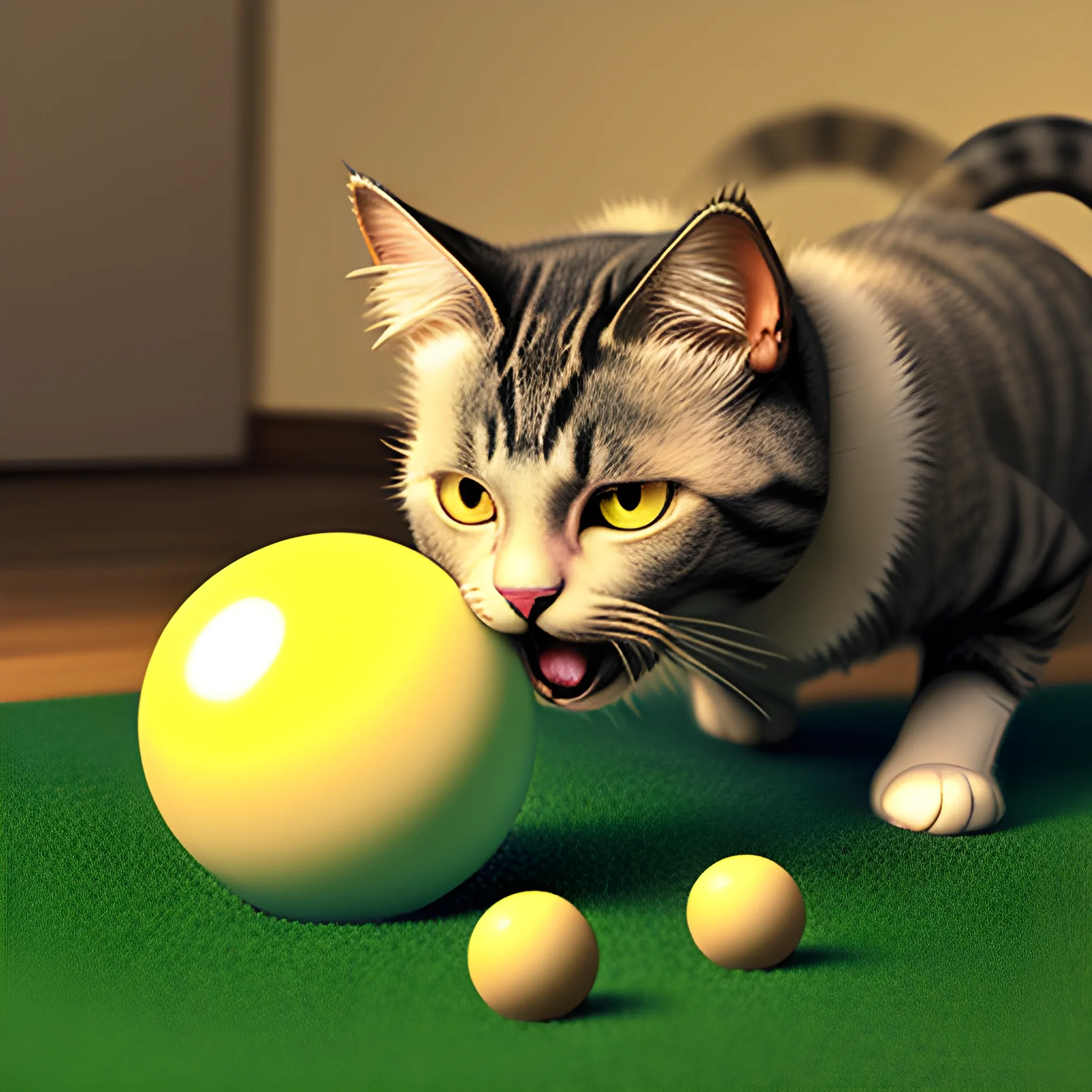 cat, realistic, playing with balls