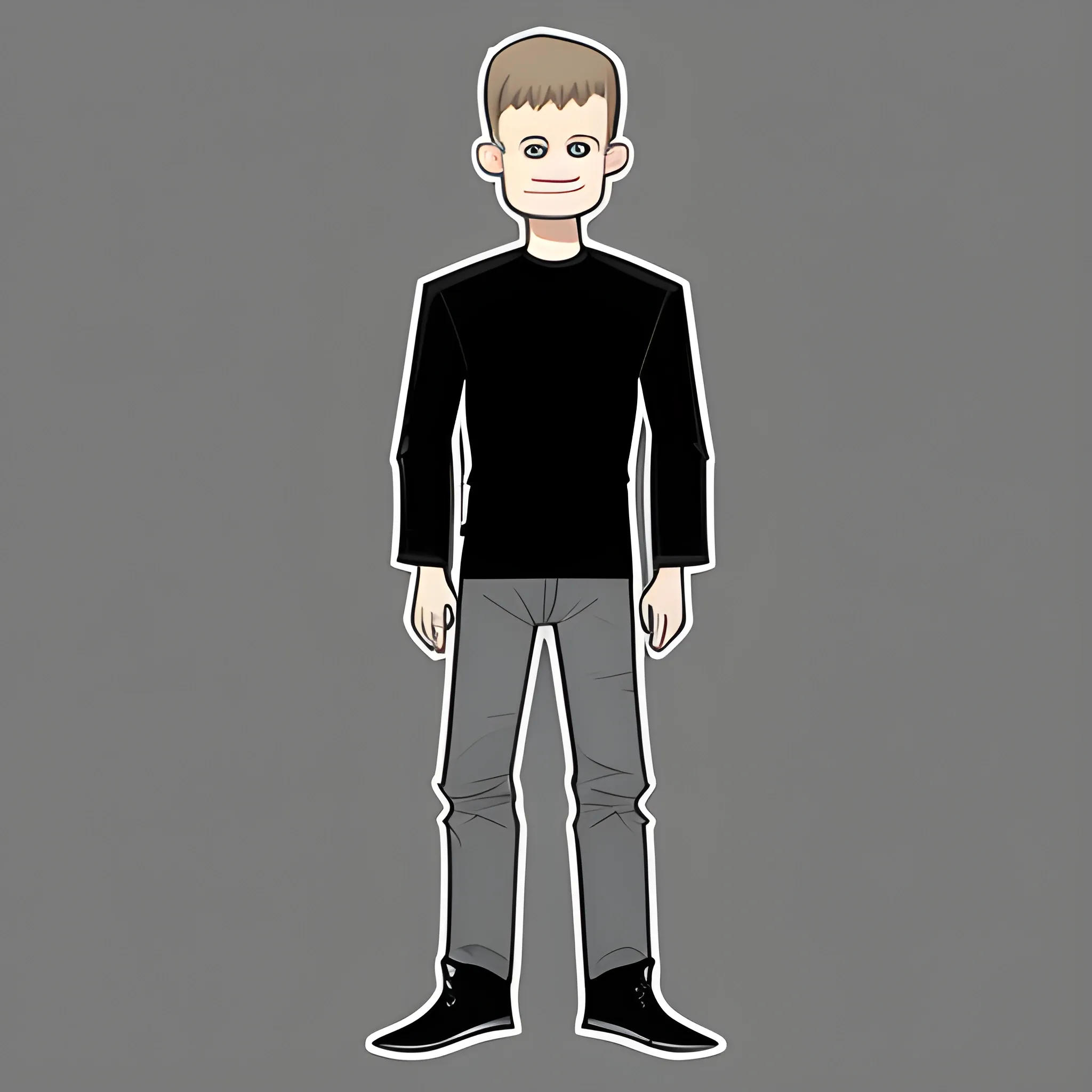 VITALIK BUTERIN full body cartoon with simple gray background, Cartoon