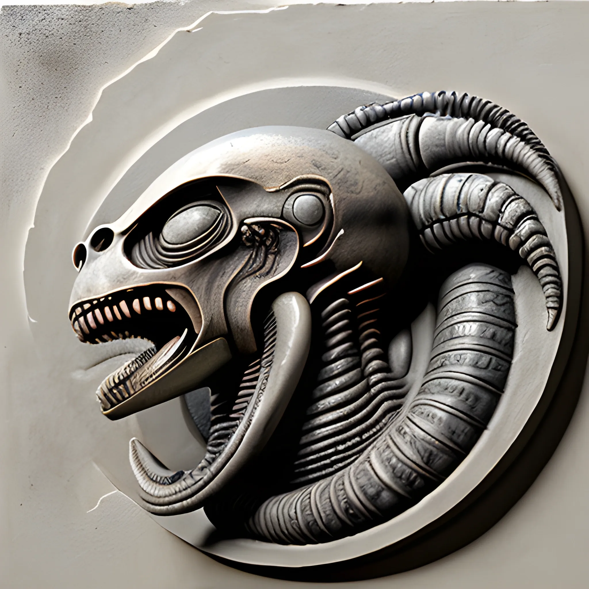 bas-relief alien xenomorph like fossil