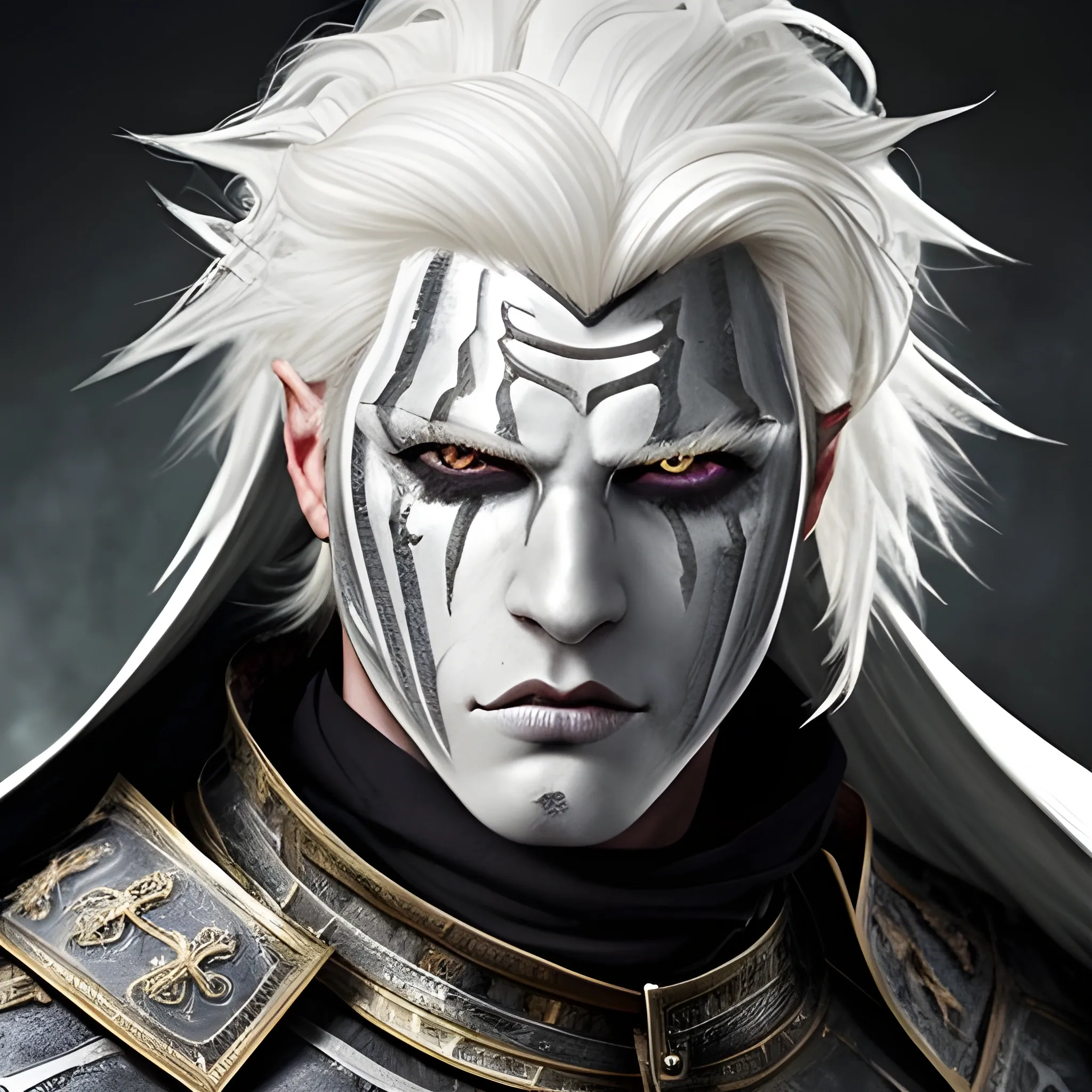 scary but handsome knight with white hair and white eye pail skin Medieval fantasy