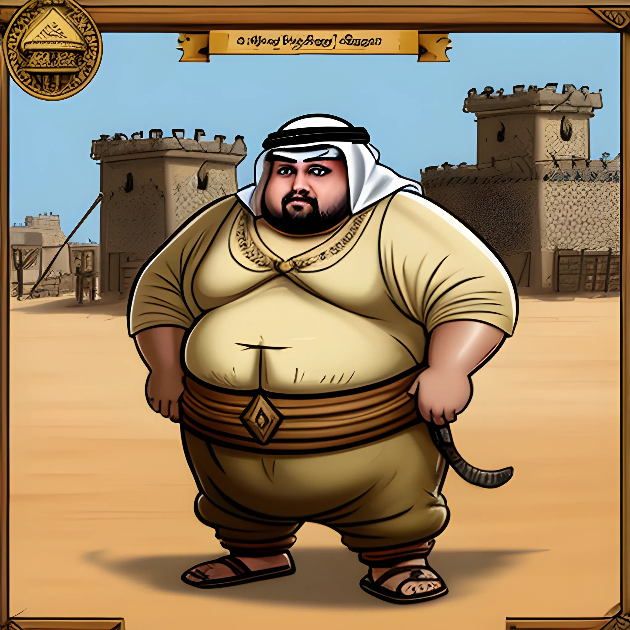 fat arab trader like in age of empires game, Cartoon