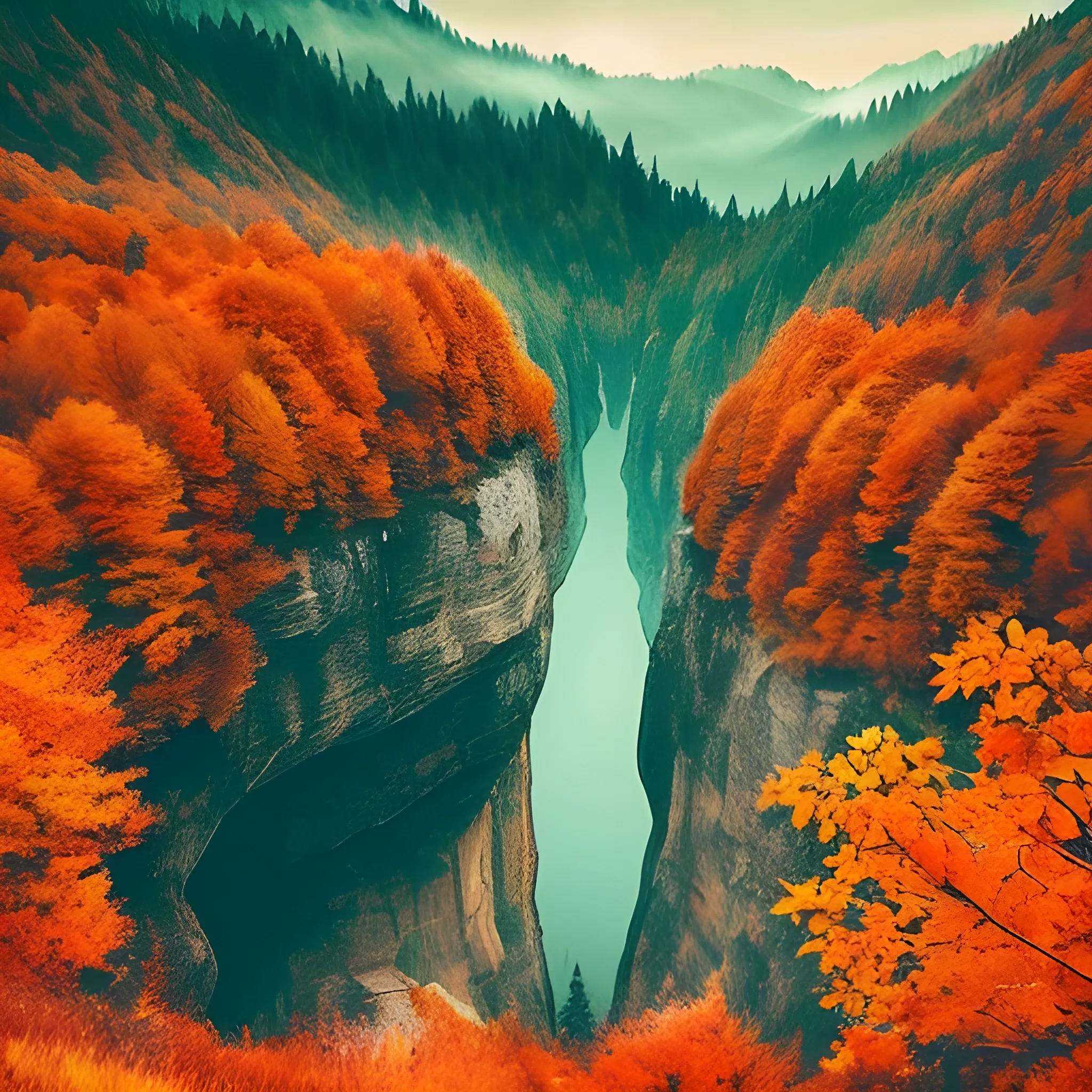 dreamy places that feels like in the past yet warm and calming but so lonely. make it in the edge of a cliff with mountains and forest under and have autumn vibes