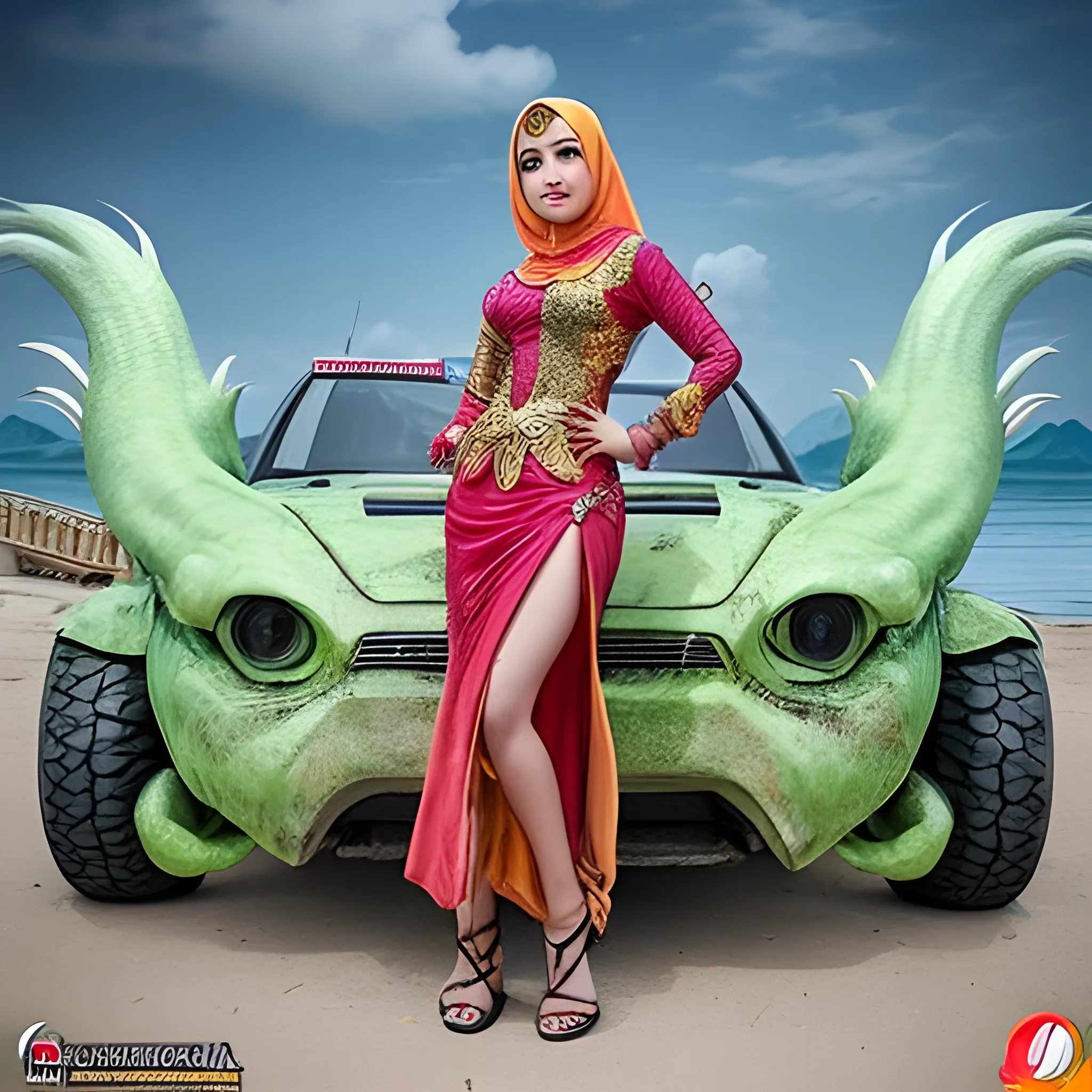 gadis muda dikelilingi monster bayangan 
