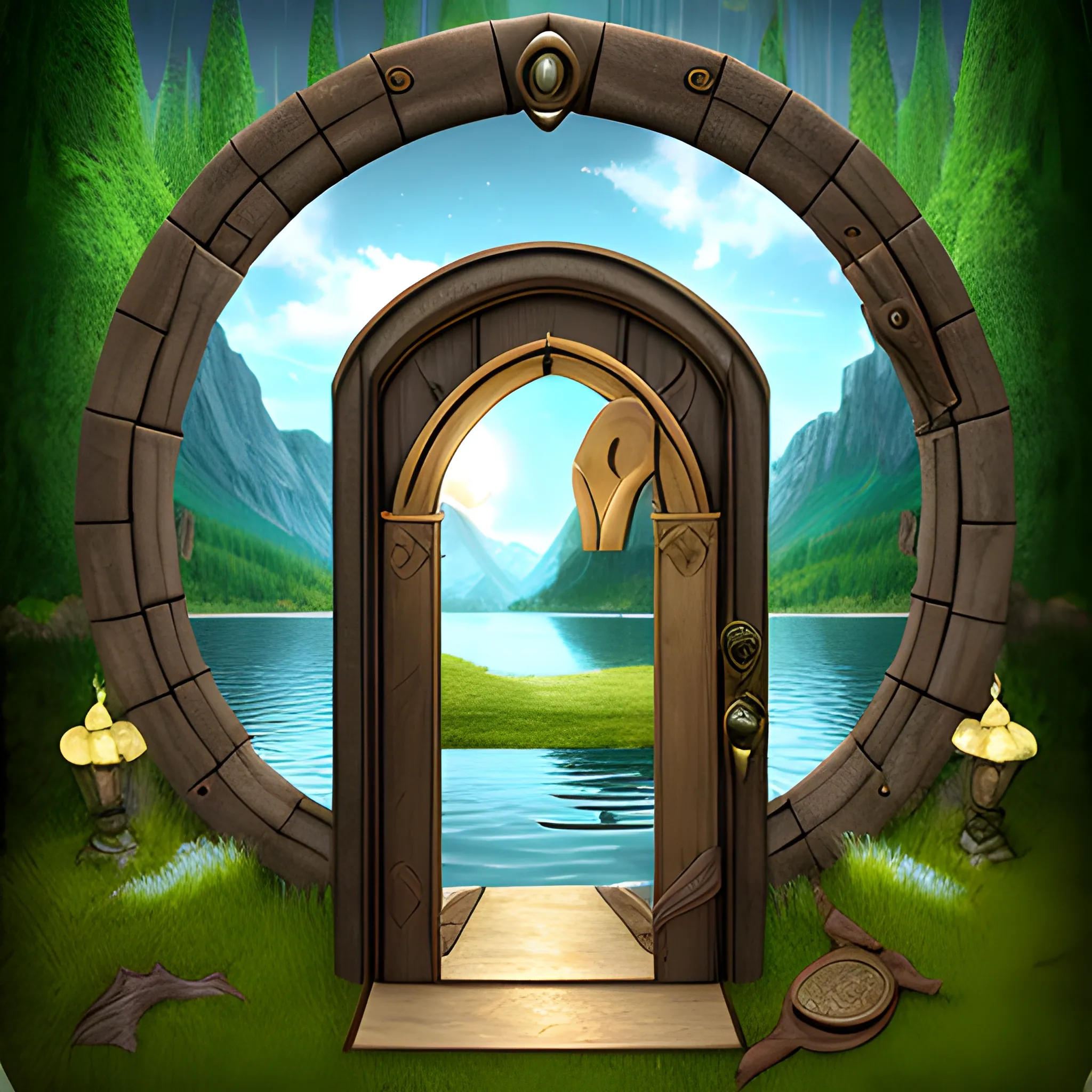 fantasy door portal in the middle of the lake