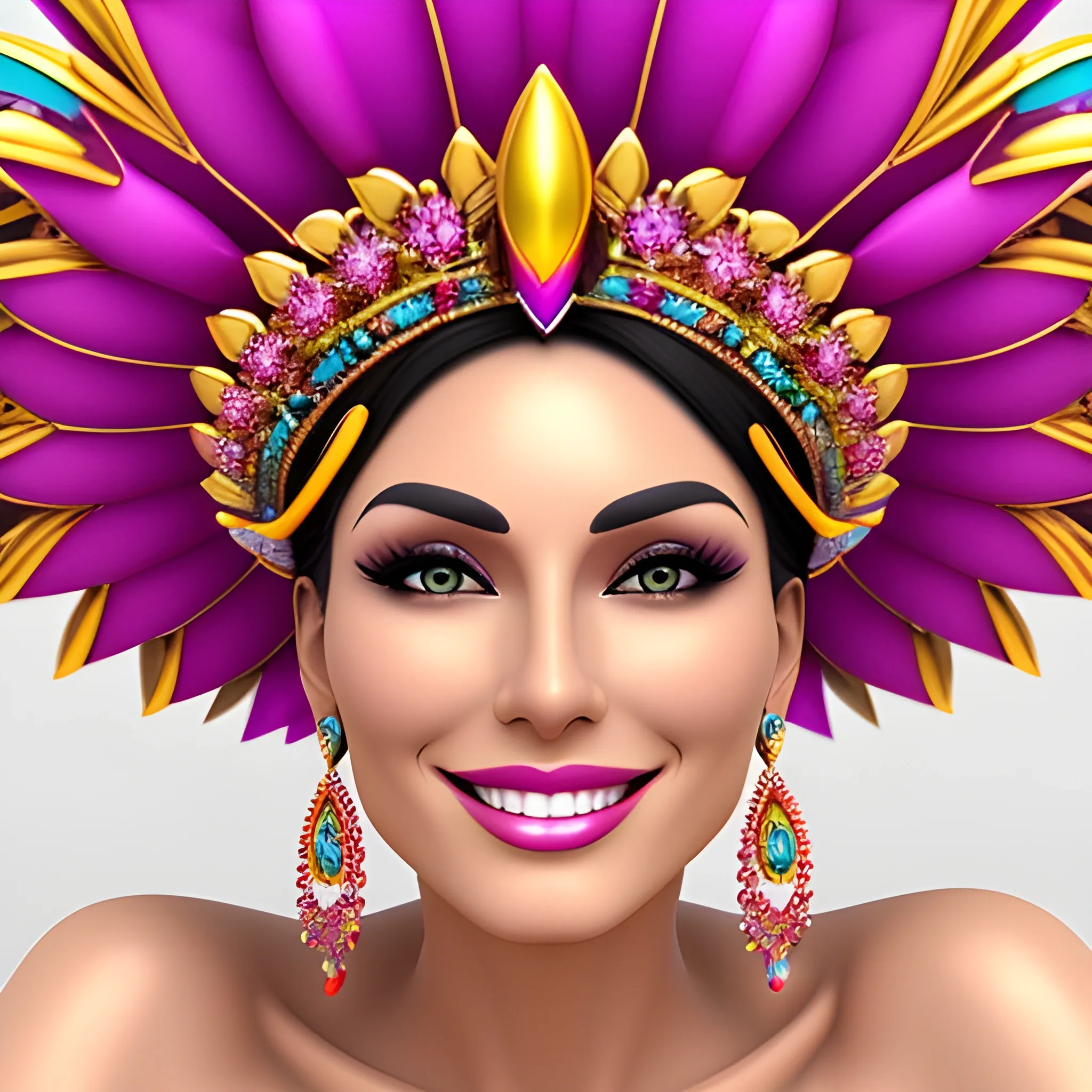 Beautiful and sweet girl, smiling sweet face, perfect skin, pure and real, normal, moisturizing skin, delicate features, beautiful shoulders, beautiful, colorful, exquisite jewelry, gorgeous headdress, slim and tender body, popular, happy smile, dynamic perspective, postmodern style, nude, 3D