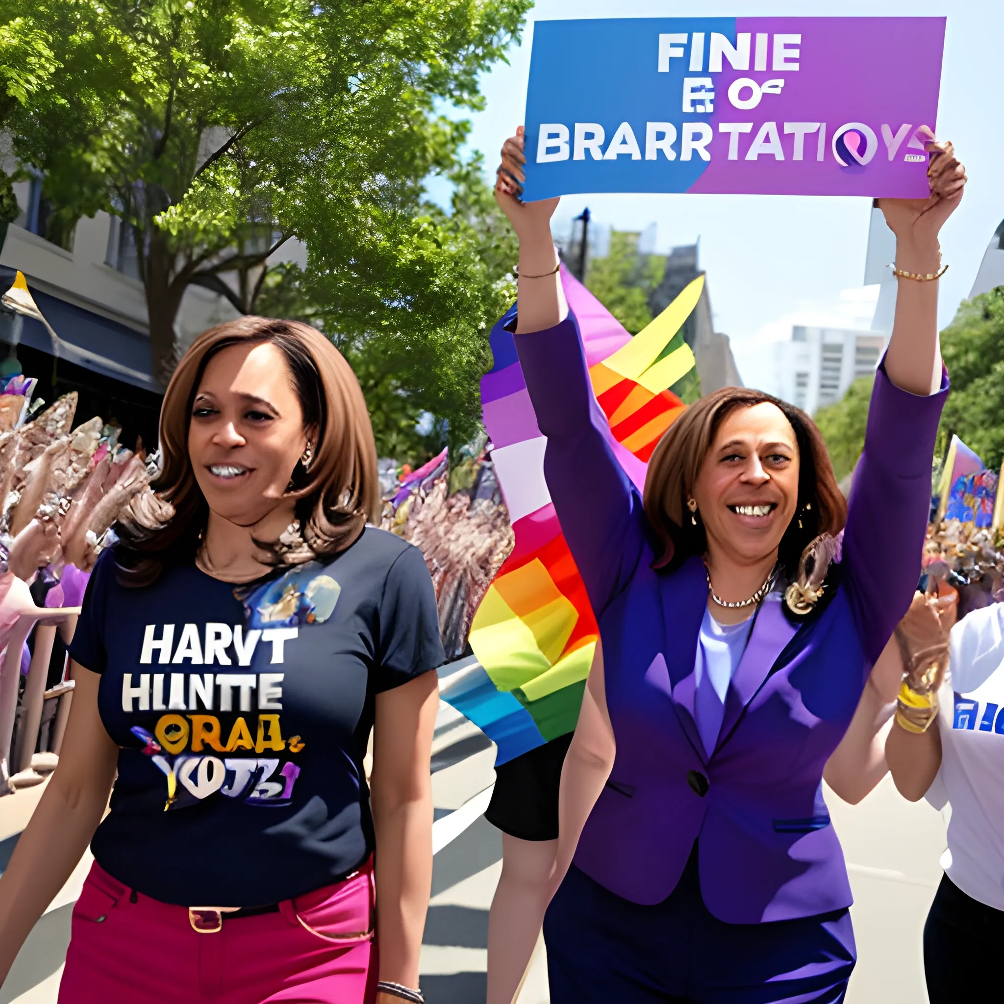 kamala harris at a pride parade with hillary clinton