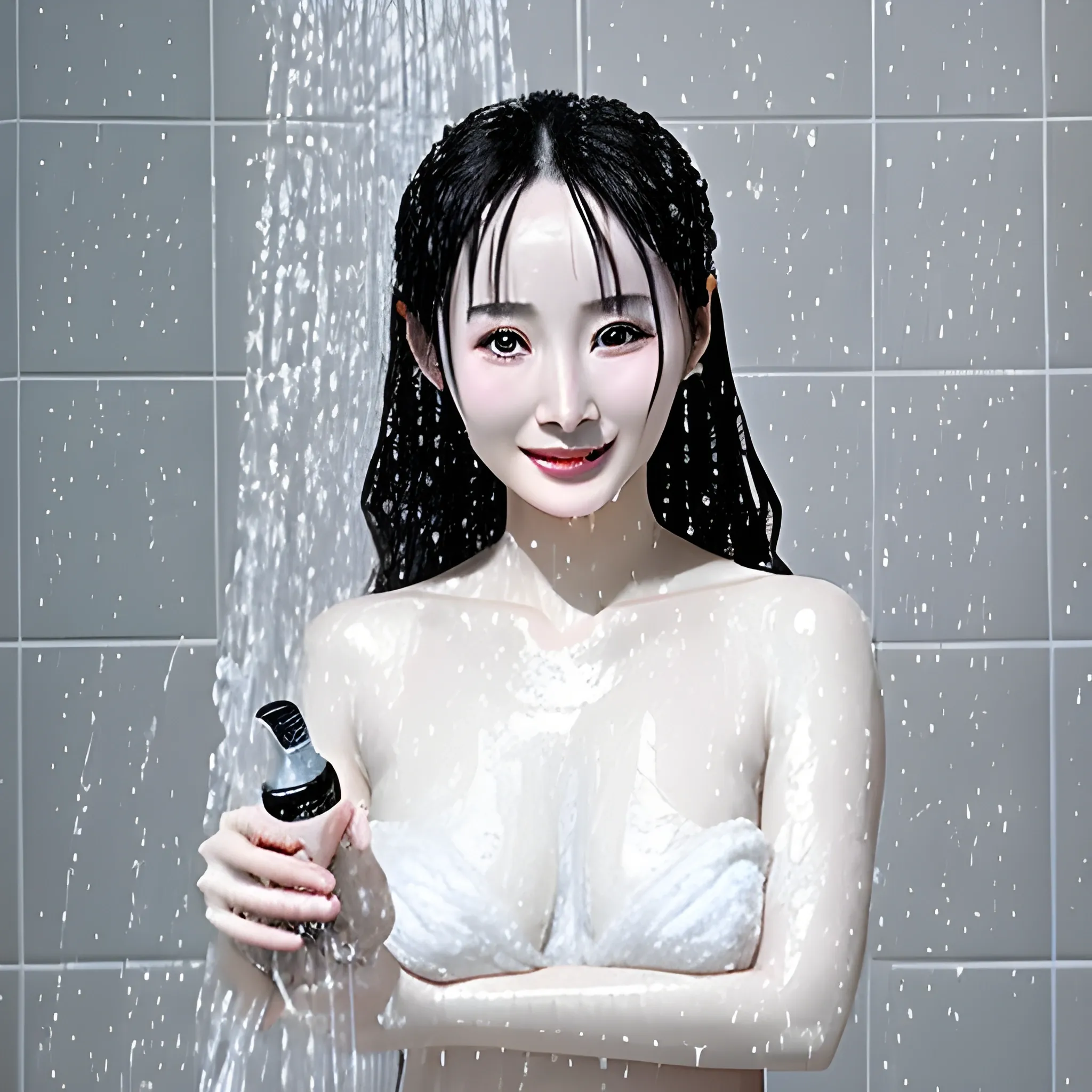 Yang mi taking a bath in the shower standing, image quality 4k, real